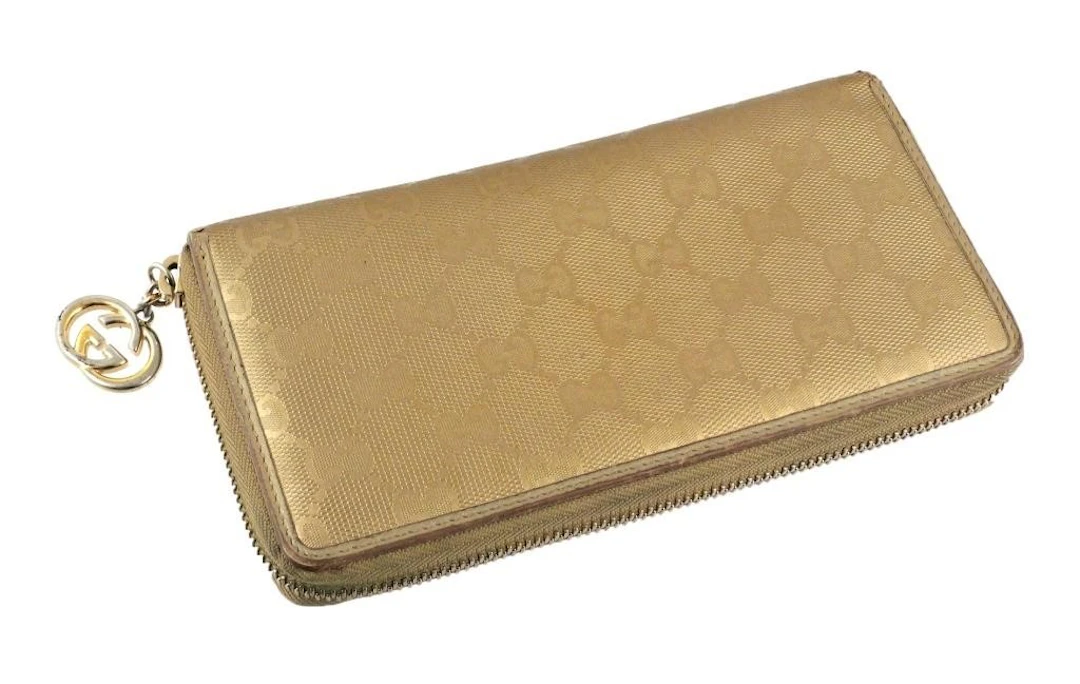 Gucci GG Pattern Gold Zippered Clutch Wallet