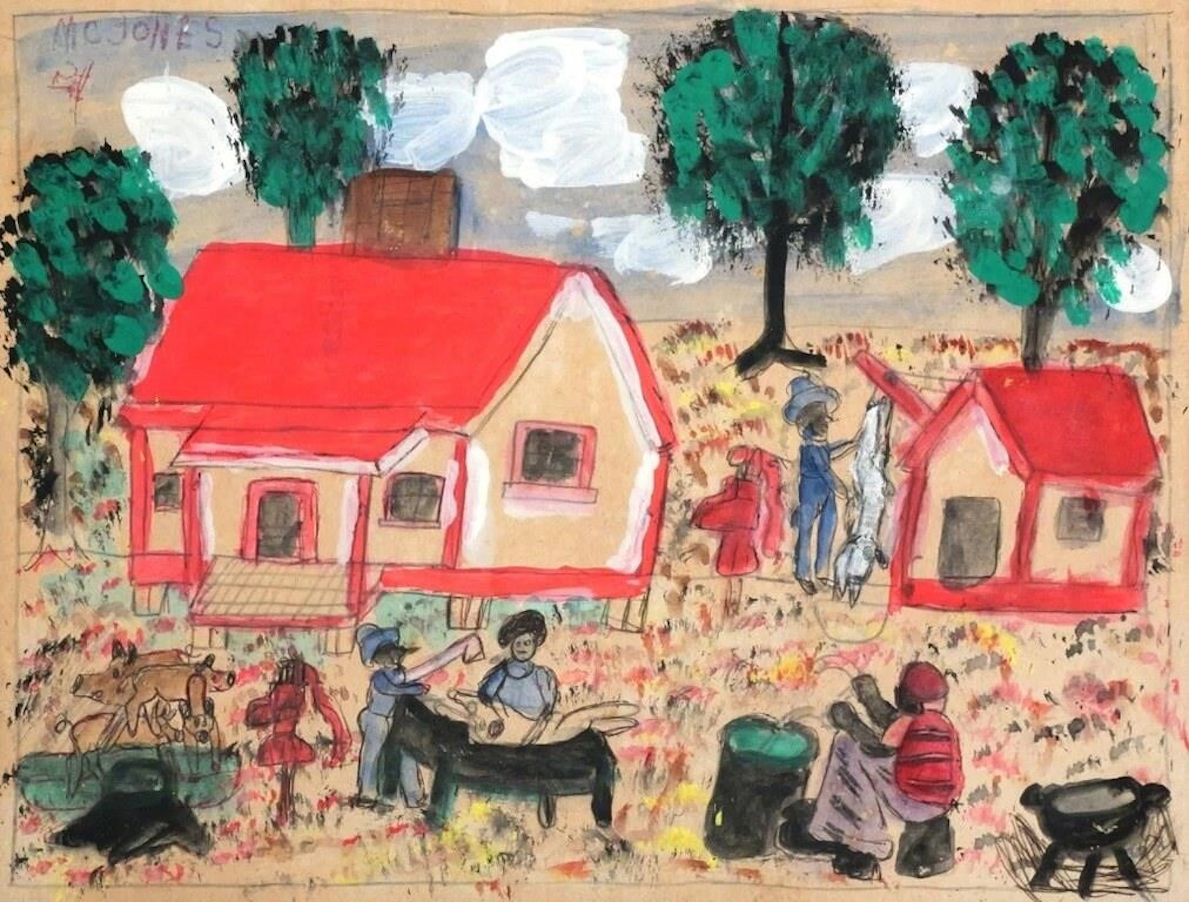 M.C. JONES Farm Scene Folk Art