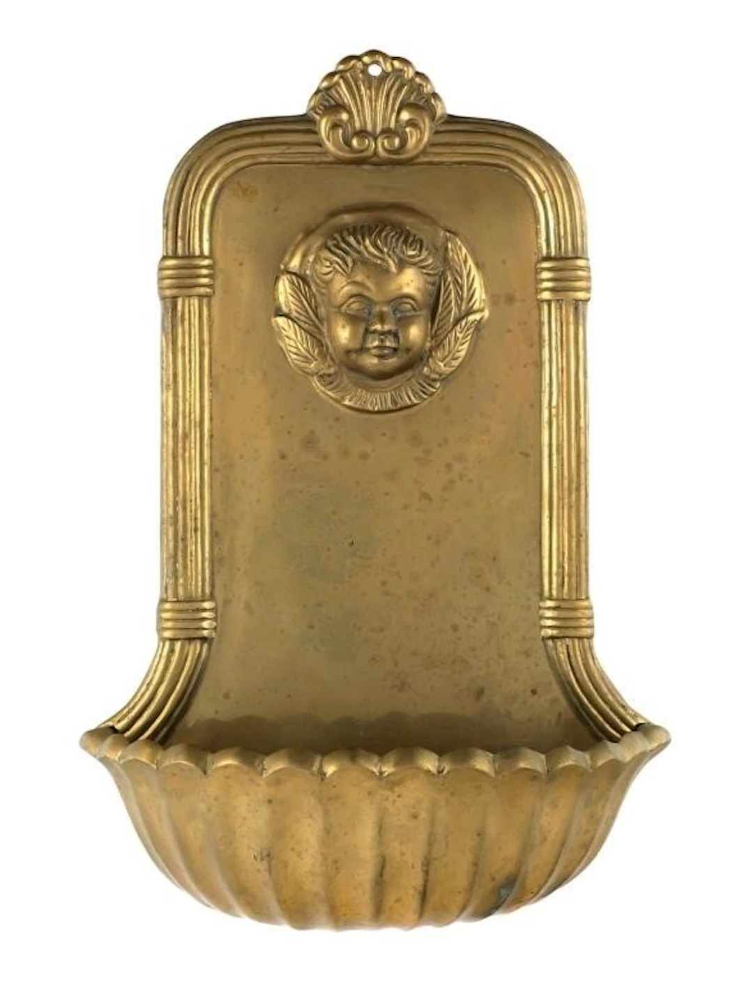 Vintage Brass Cherub Holy Water Font