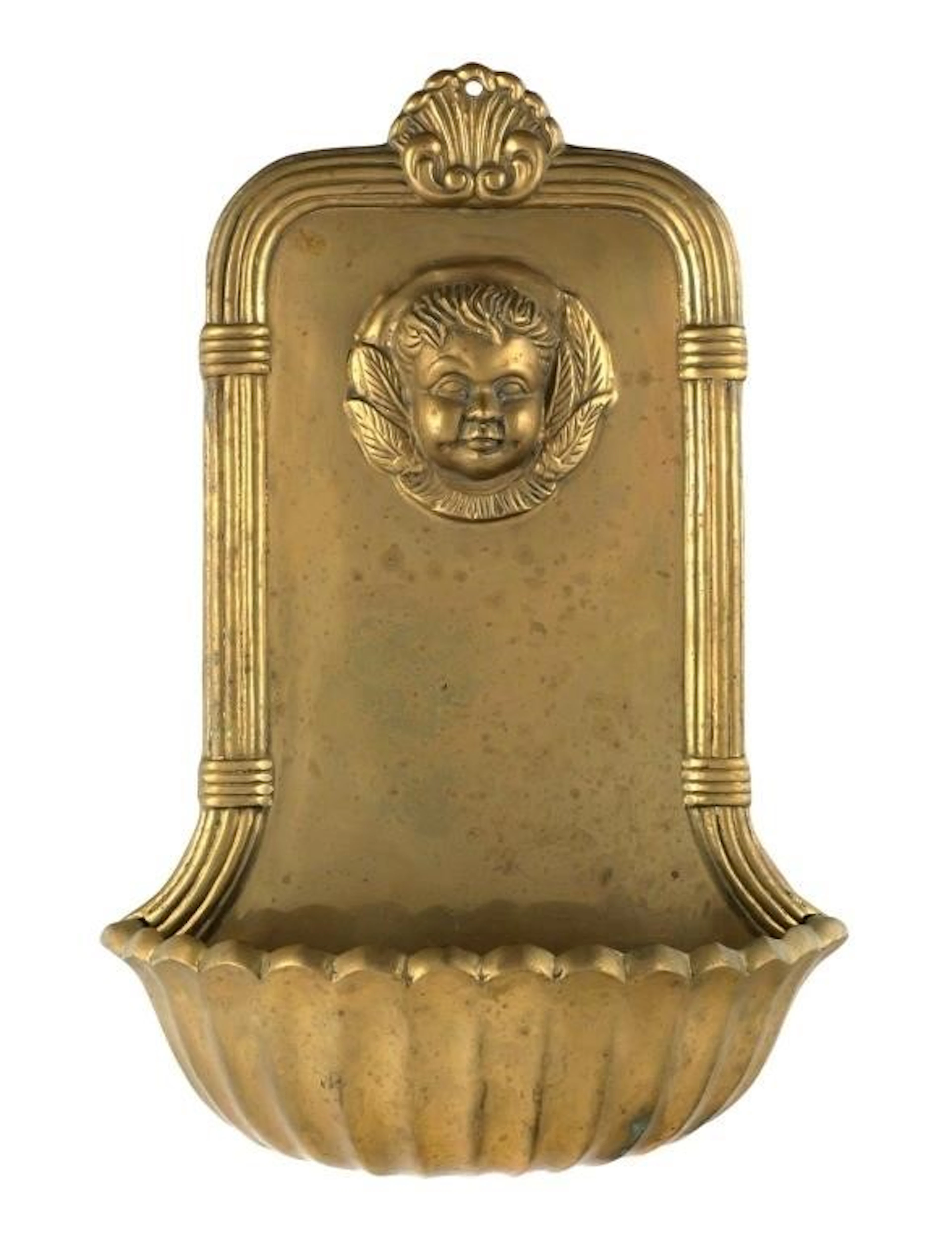 Vintage Brass Cherub Holy Water Font