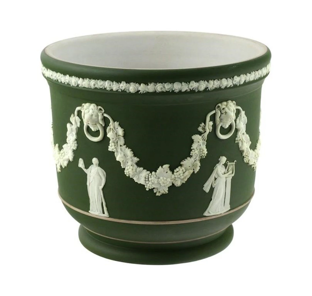 Vtg Wedgwood Sage Jasperware Jardiniere Planter