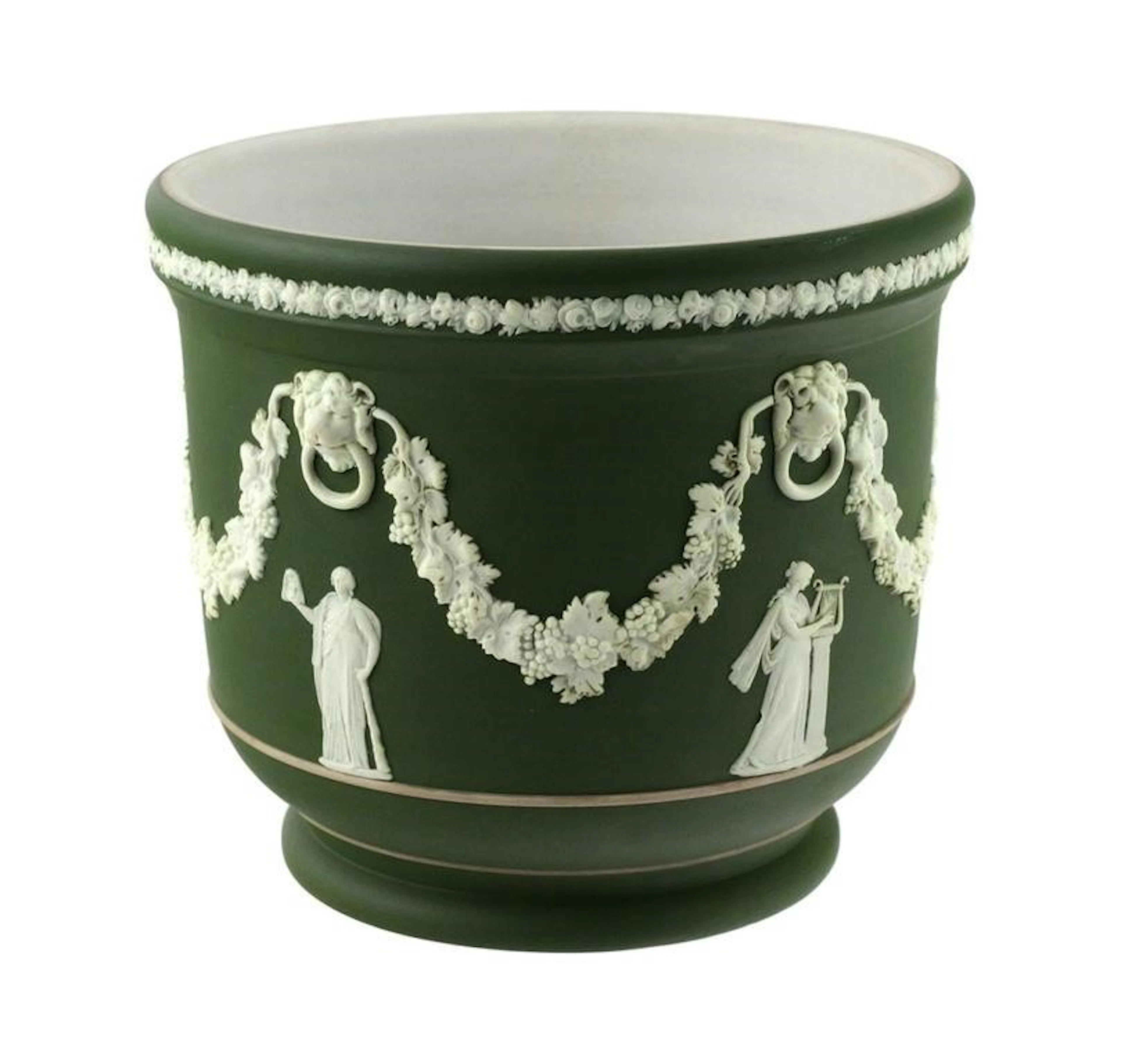 Vtg Wedgwood Sage Jasperware Jardiniere Planter
