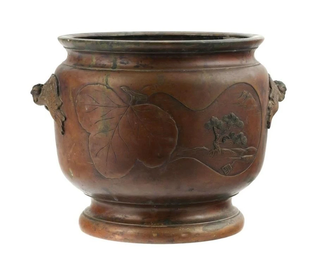 Japanese Bronze Hibachi Meiji Period Signed