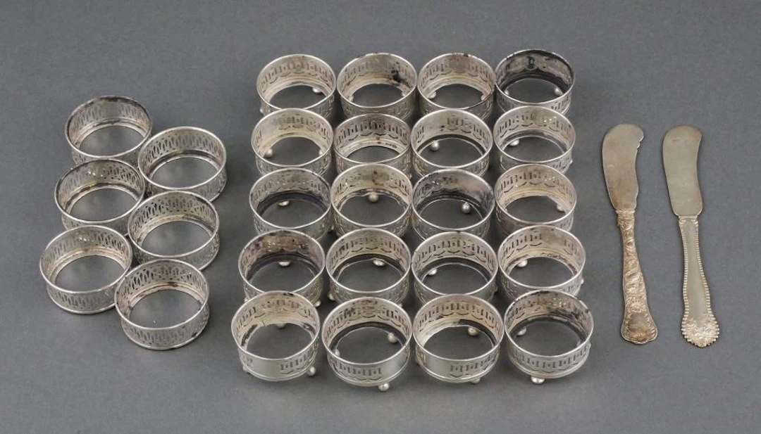 Sterling Silver Salt Cellar Stands and Knives