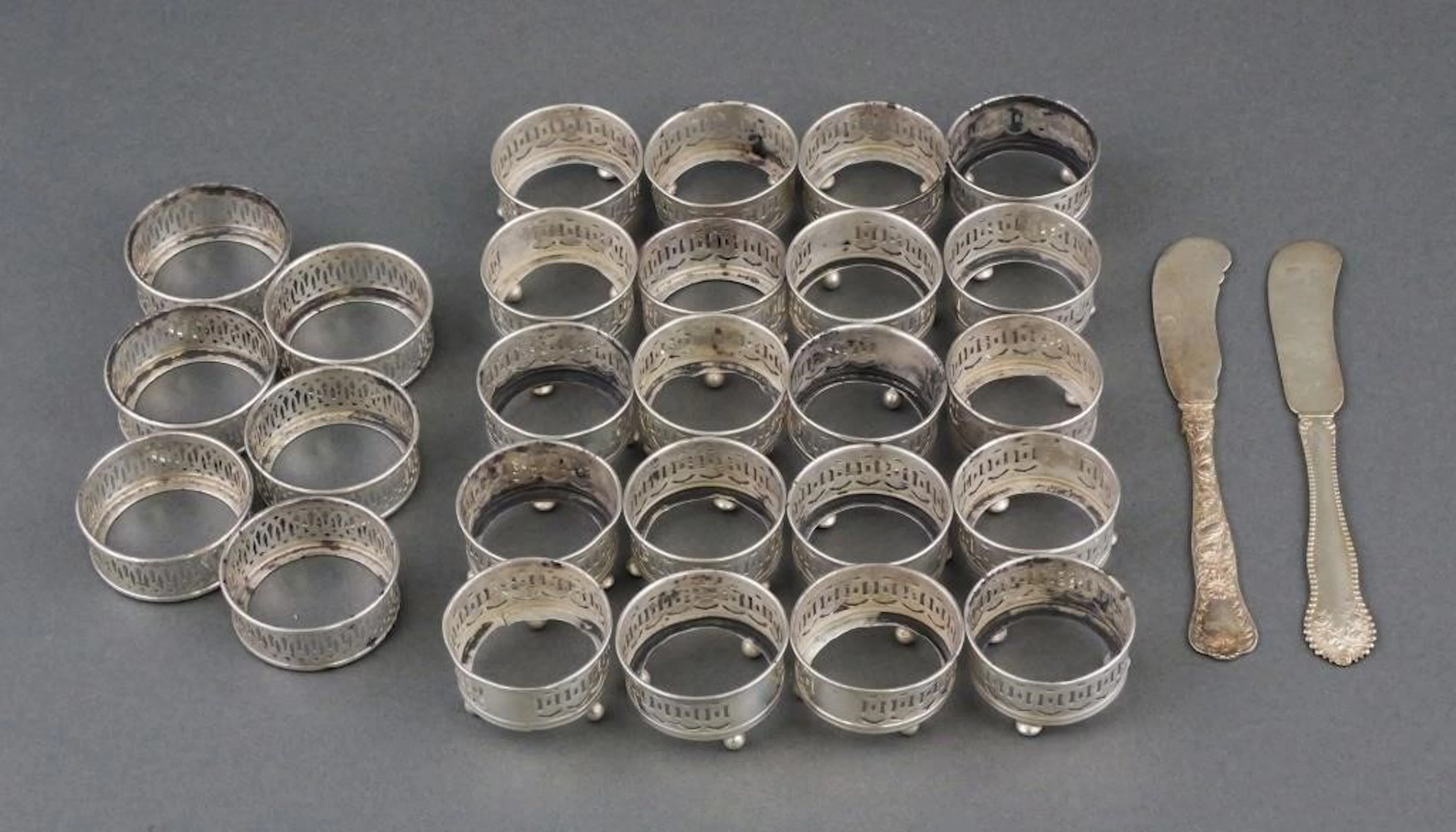 Sterling Silver Salt Cellar Stands and Knives