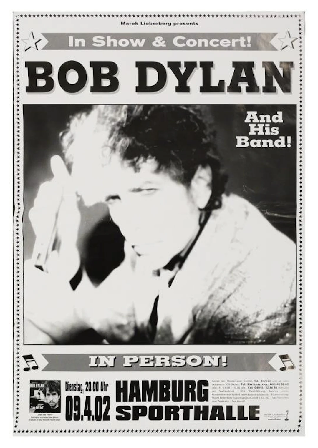 Original Bob Dylan 2002 Hamburg Concert Poster