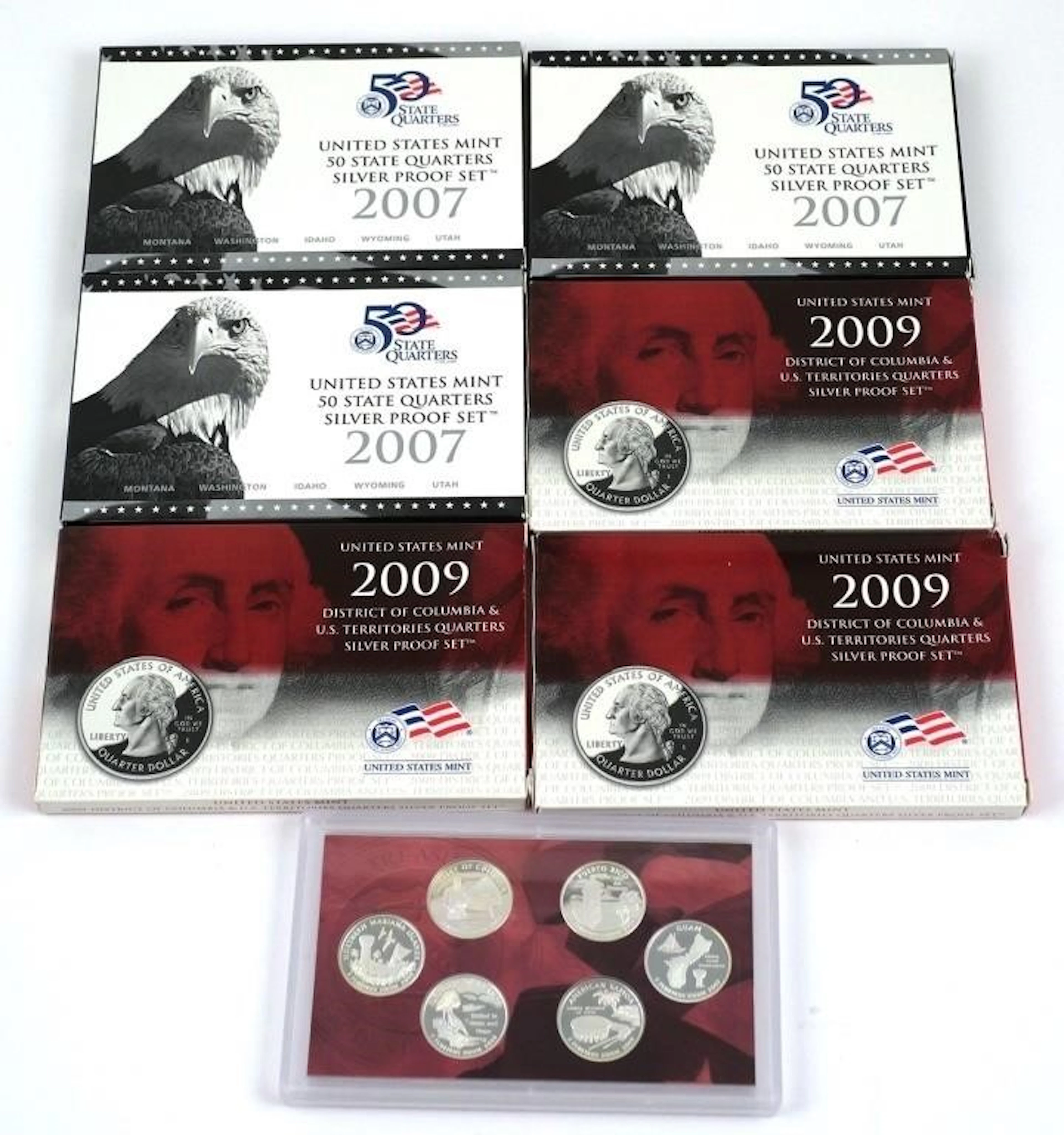 (7) U.S. Mint Silver Proof Quarter Sets 2007-2009