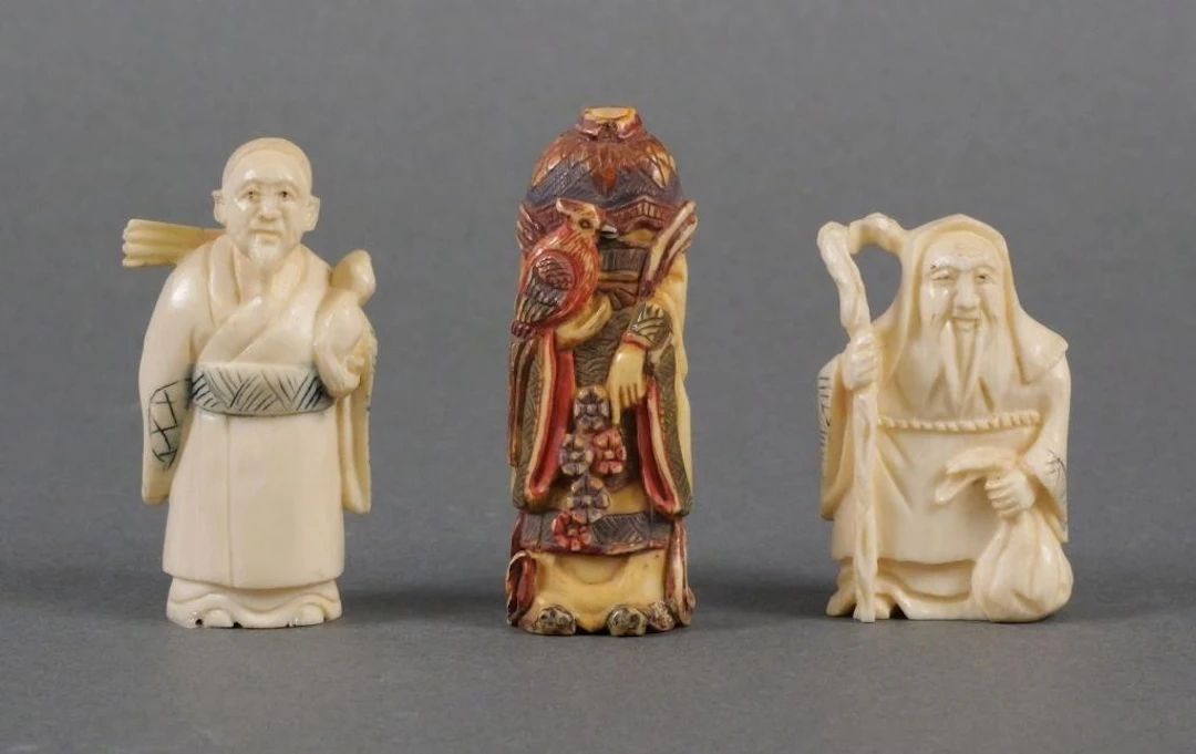 (3) Antique Ivory Netsuke Figures