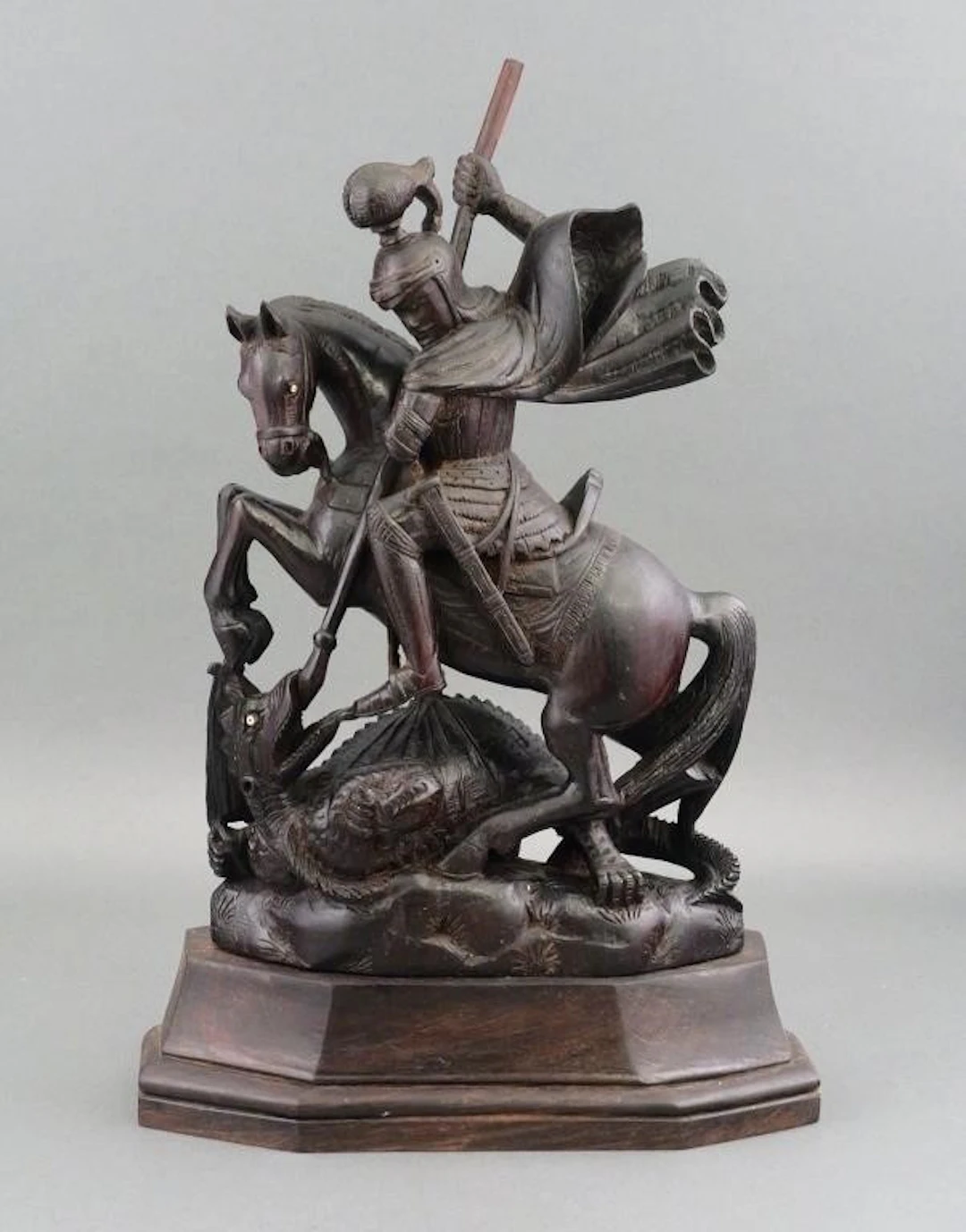 Vtg Carved Sculpture St. George Slaying the Dragon