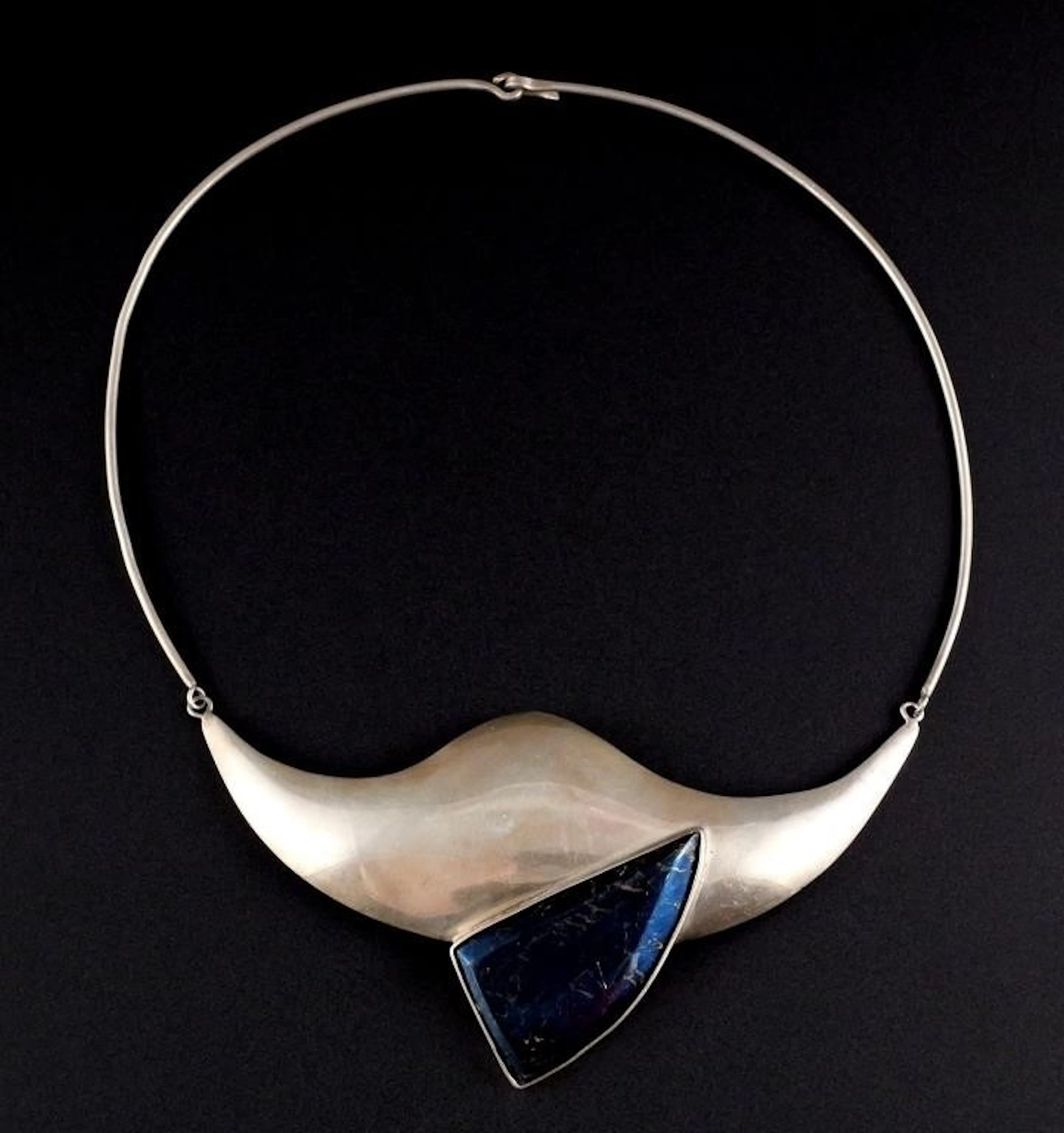 Silver and Obsidian Necklace, signed Edda Morillo