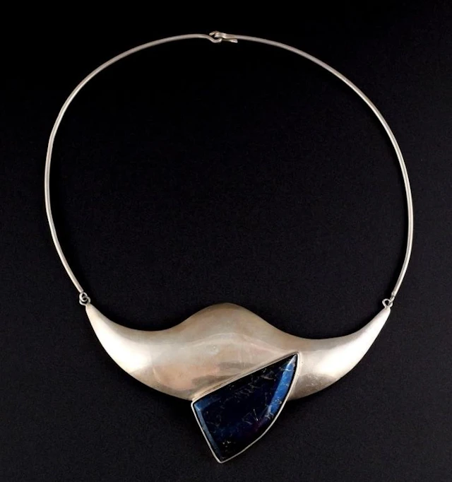 Silver and Obsidian Necklace, signed Edda Morillo