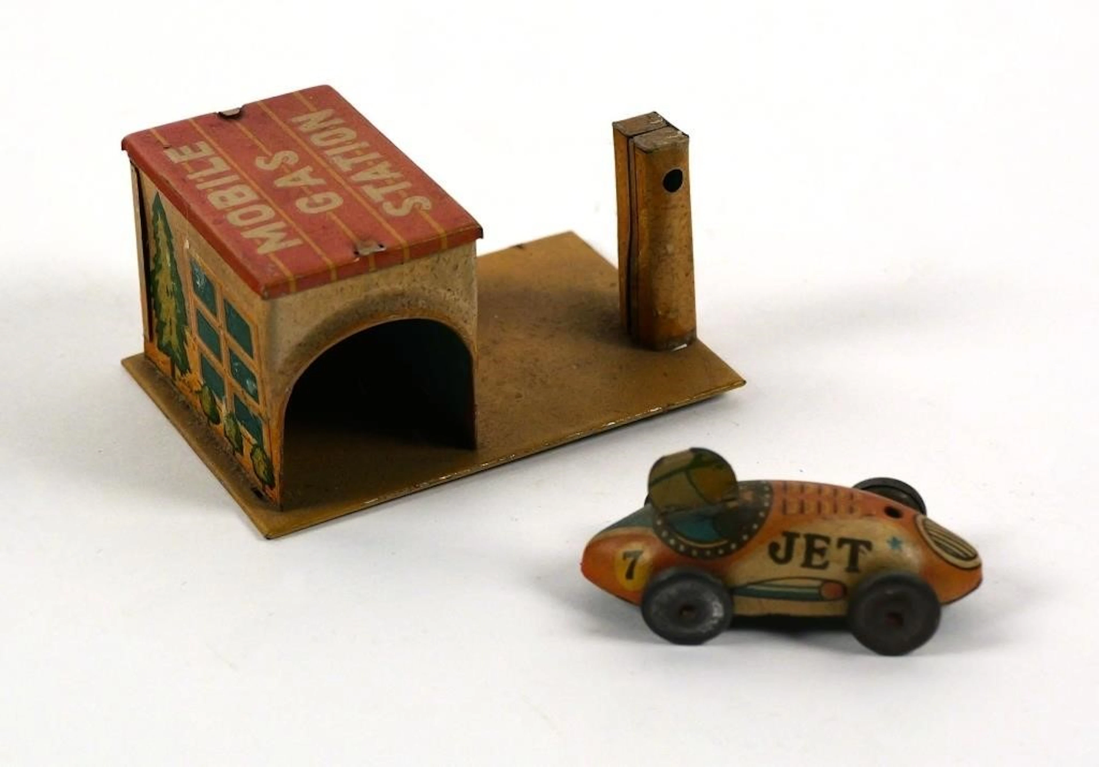 Vintage Japanese Tin Mobile Gas Station Toy