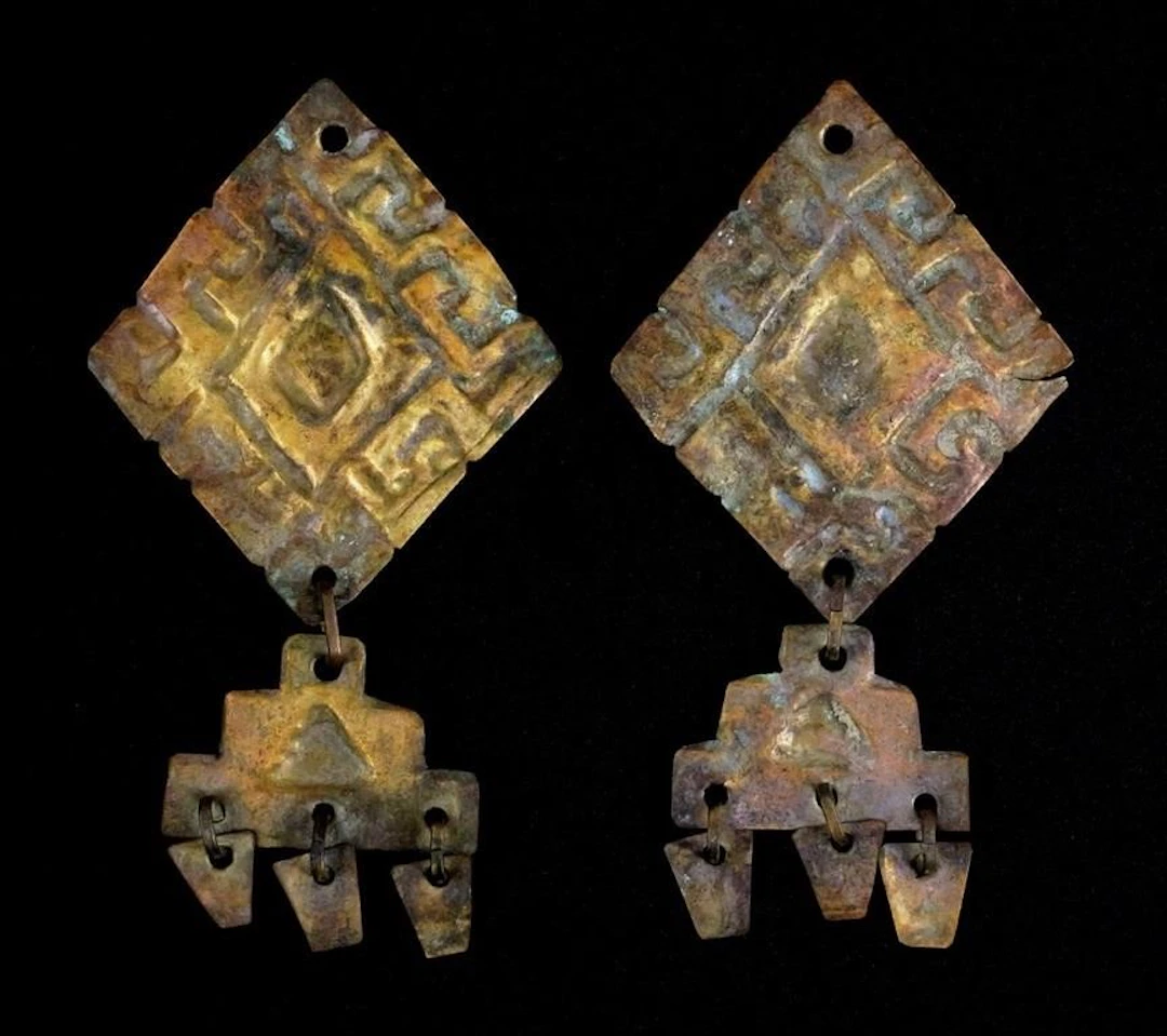 Pair of Pre-Columbian Tumbaga Gold Earrings
