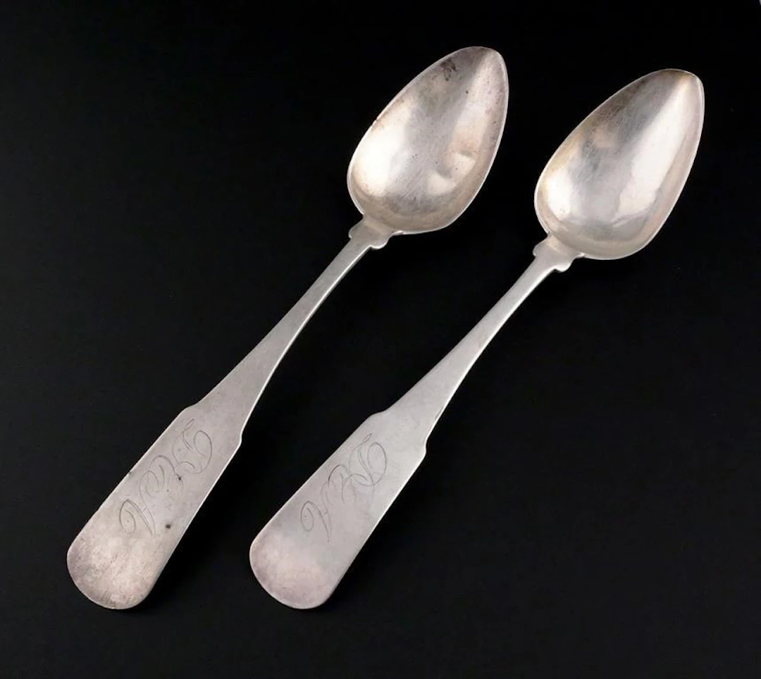 (2) Antique American W. Bessac Coin Silver Spoons