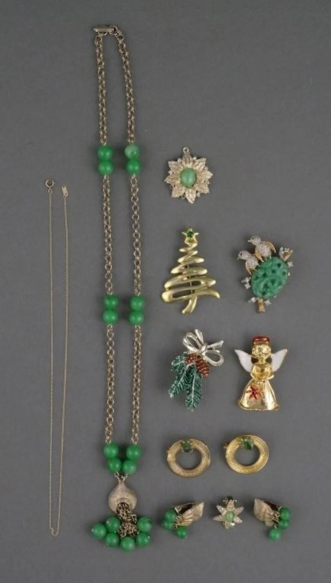 Mixed Lot of Green and Gold Toned Jewelry