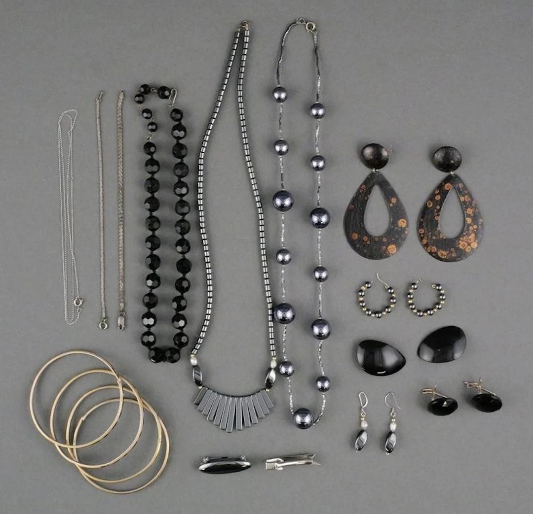 Assortment of Black Costume Jewelry