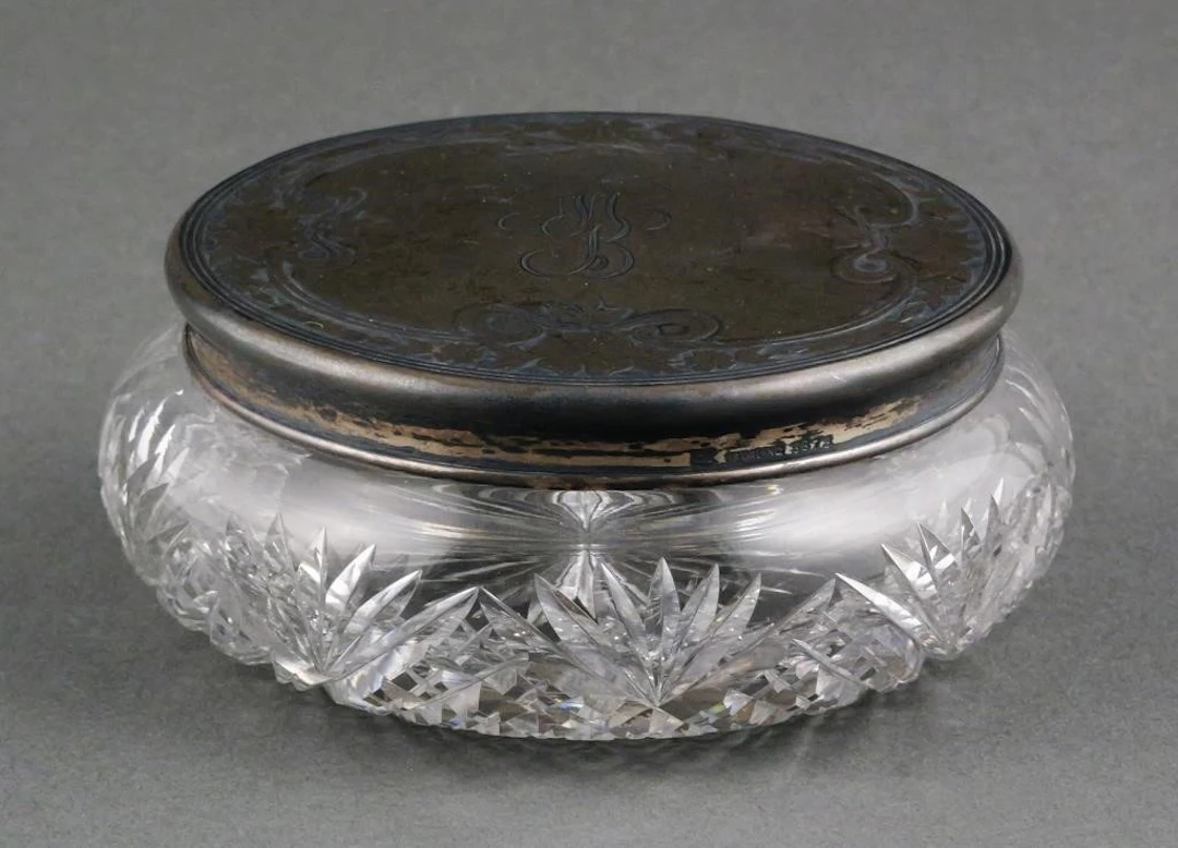 F&B Sterling Silver Cut Glass Powder Jar