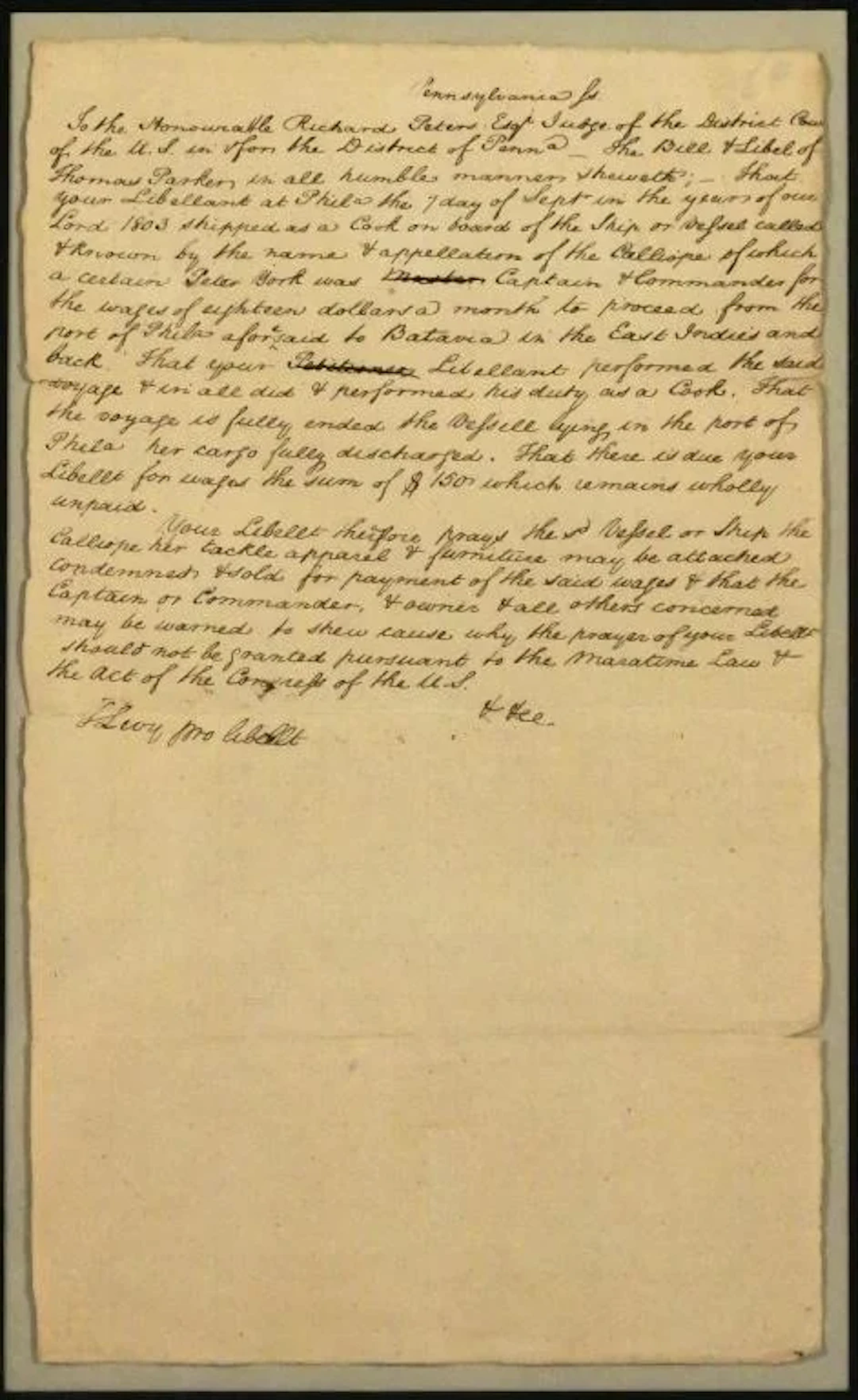 1803 American Bill of Libel Document, West Indies