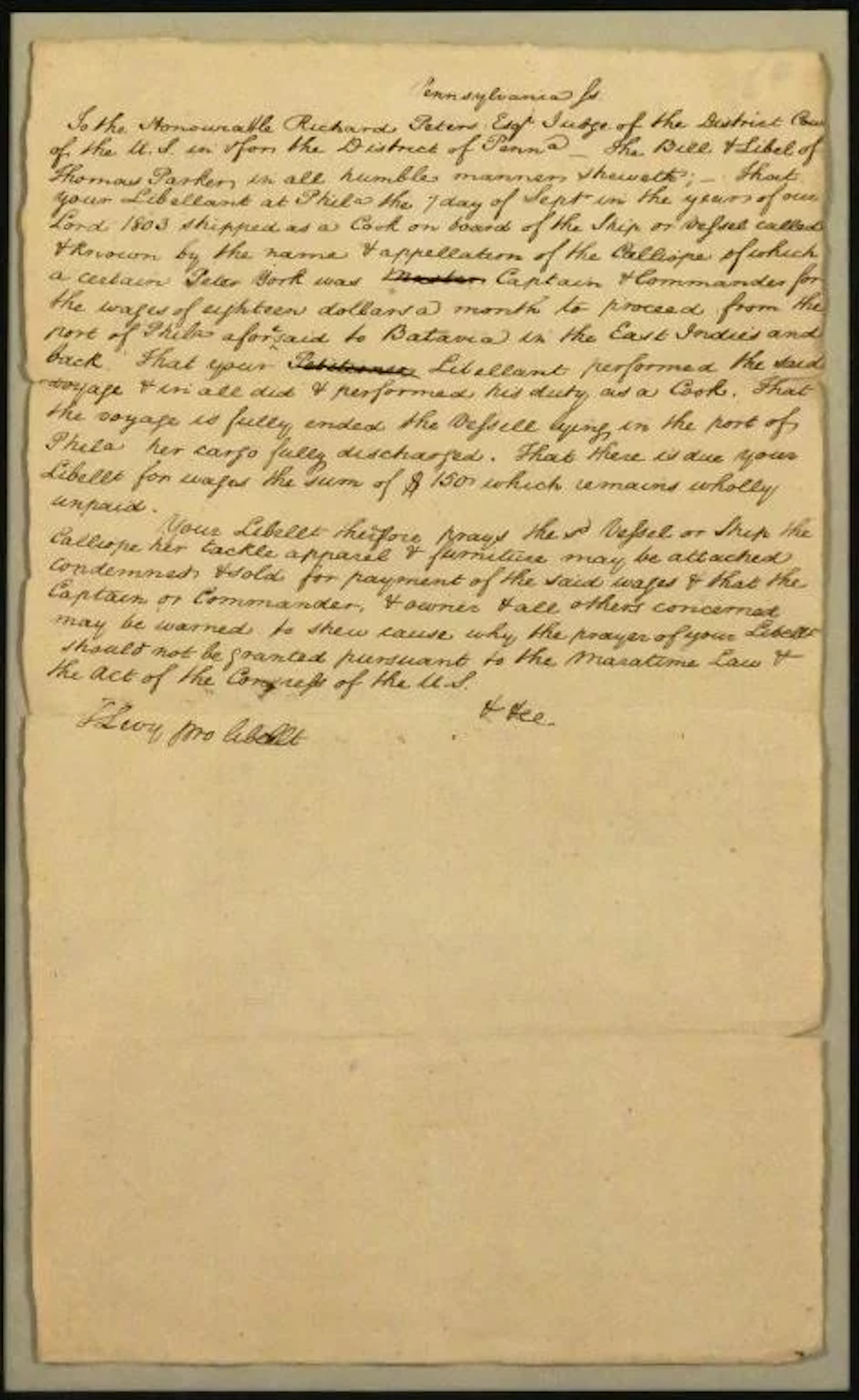 1803 American Bill of Libel Document, West Indies