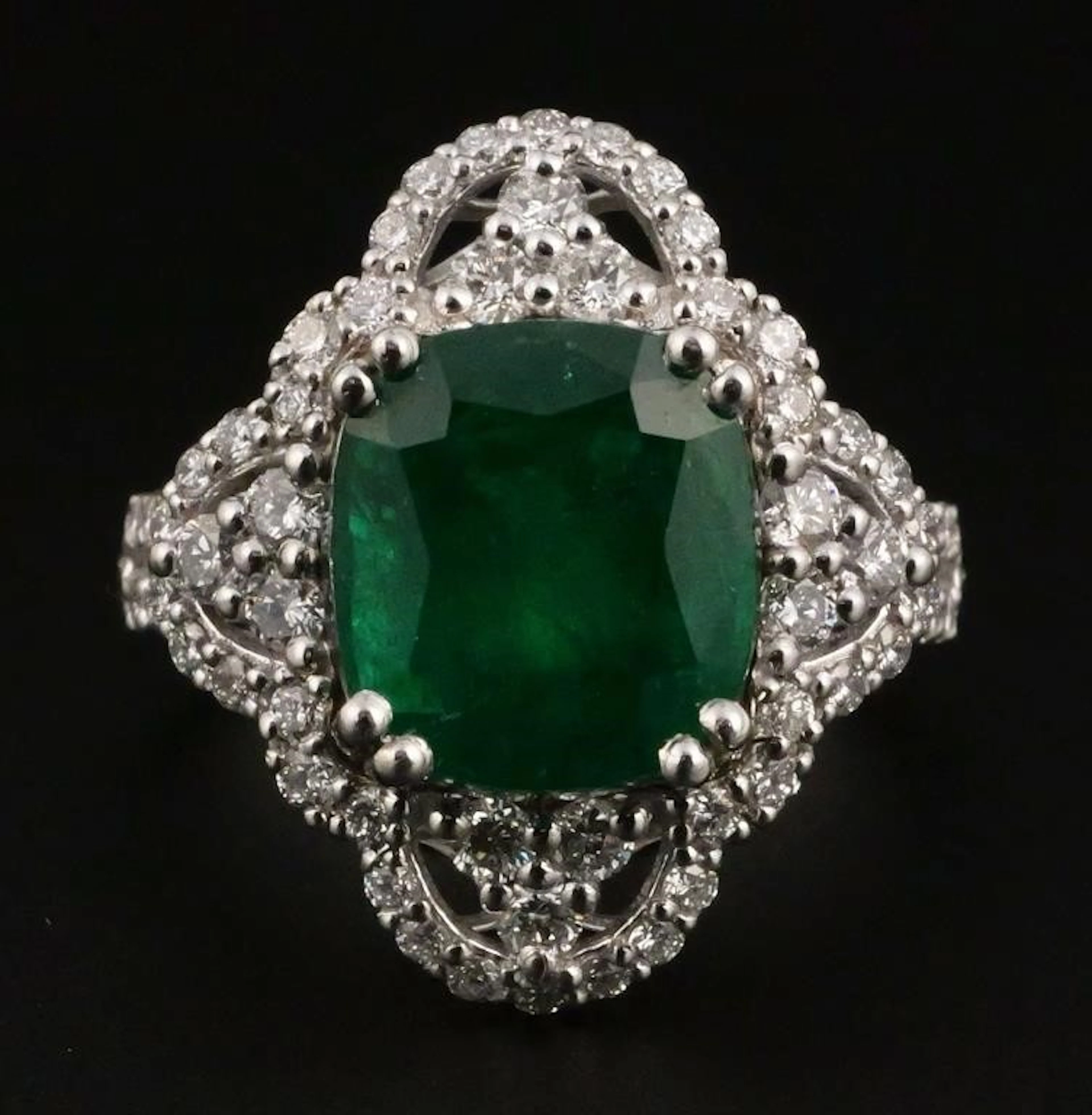 GIA 4.17ct Emerald Diamond Platinum Ring