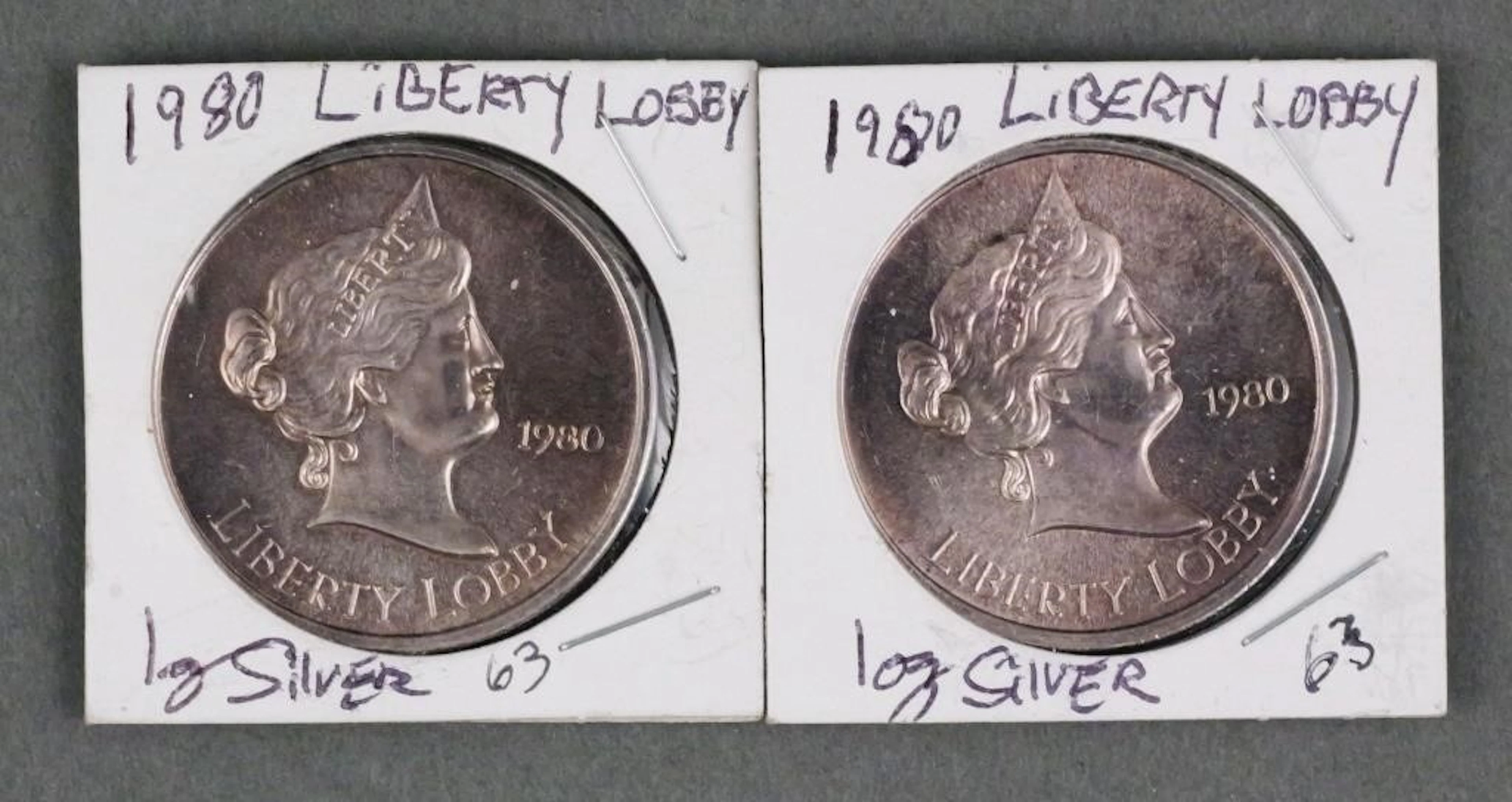(2) 1980 Silver Liberty Lobby Coins