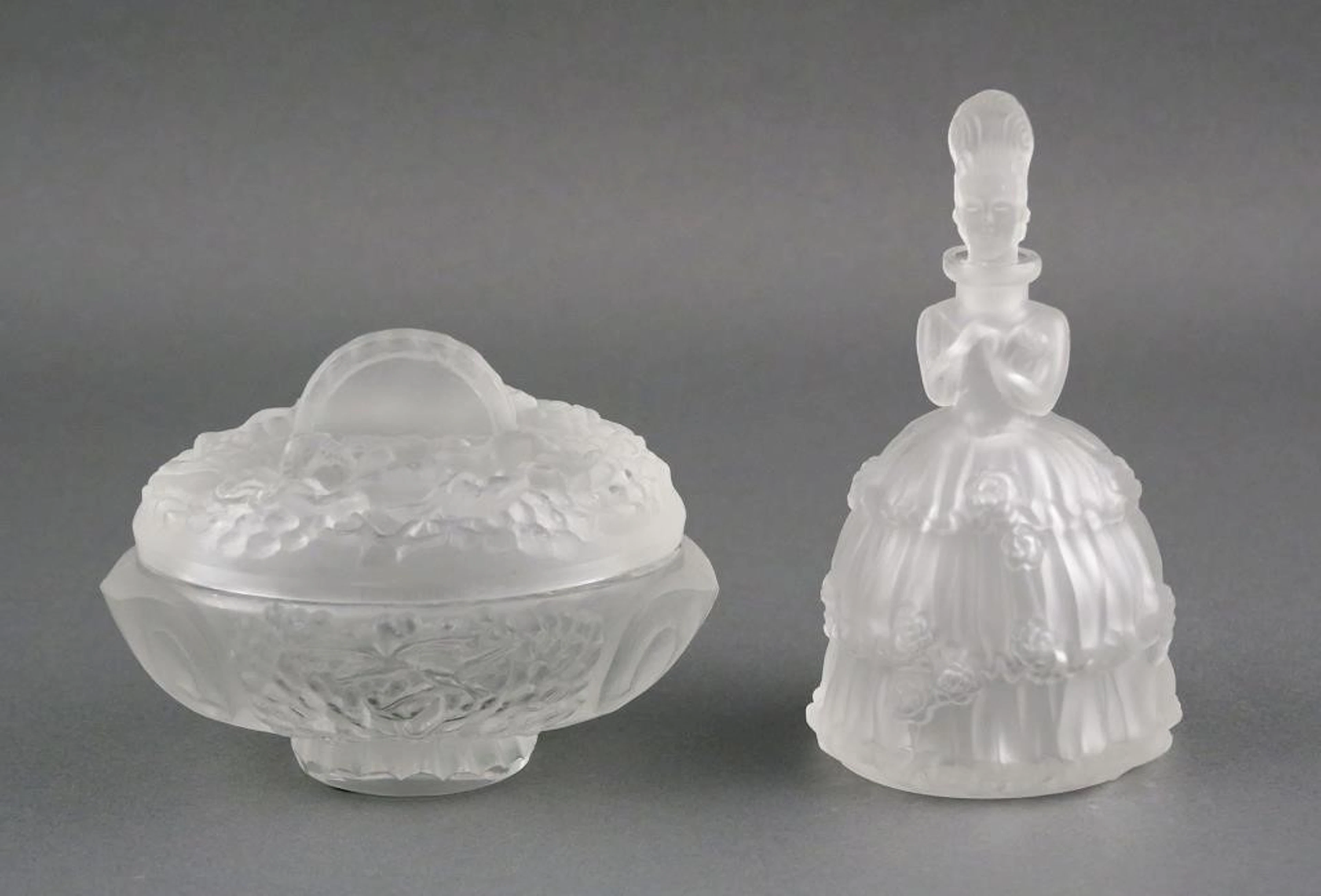(2) Frosted Crystal Lalique Style Jar Decanter