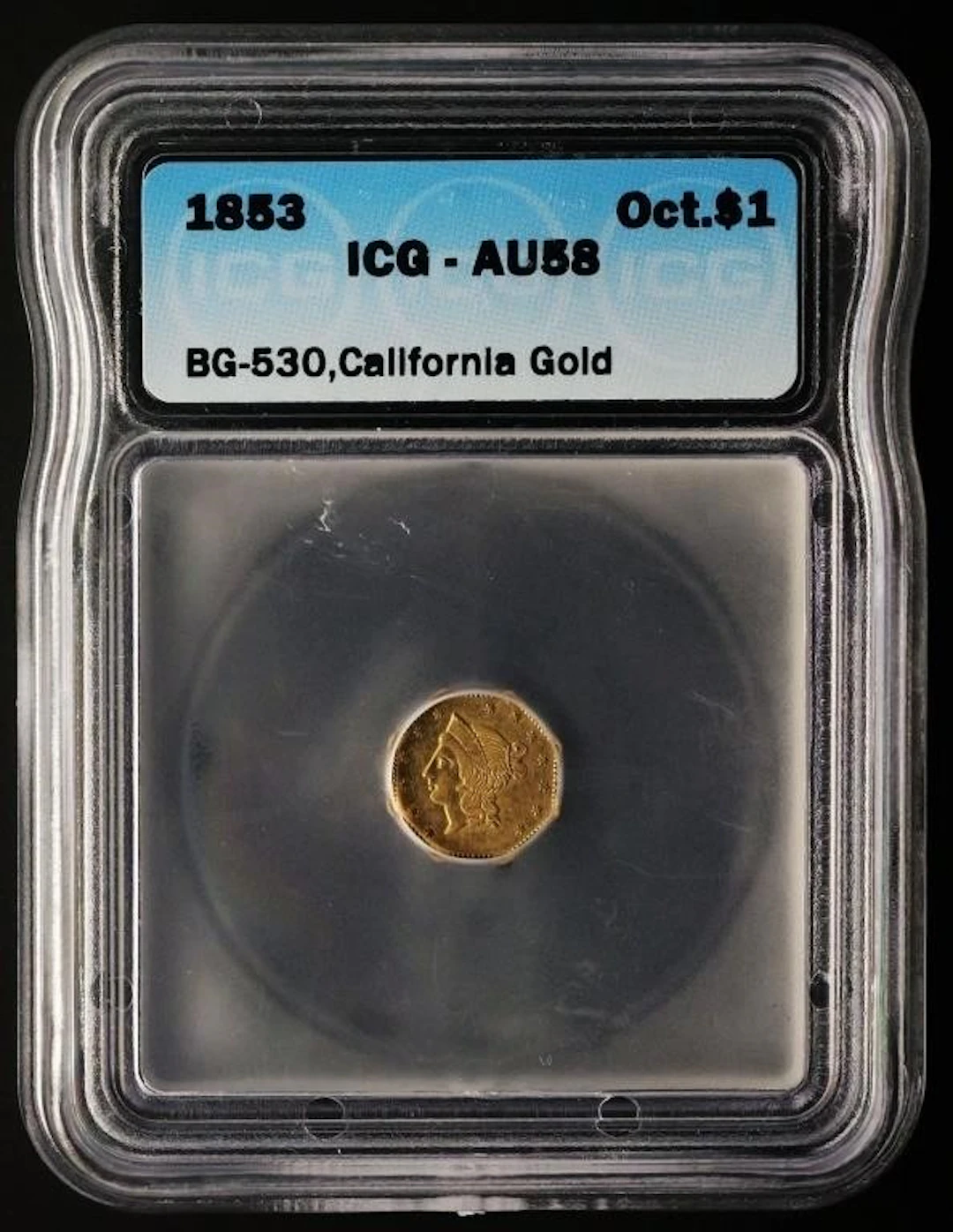 1853 California Gold Octagonal $1 ICG AU58