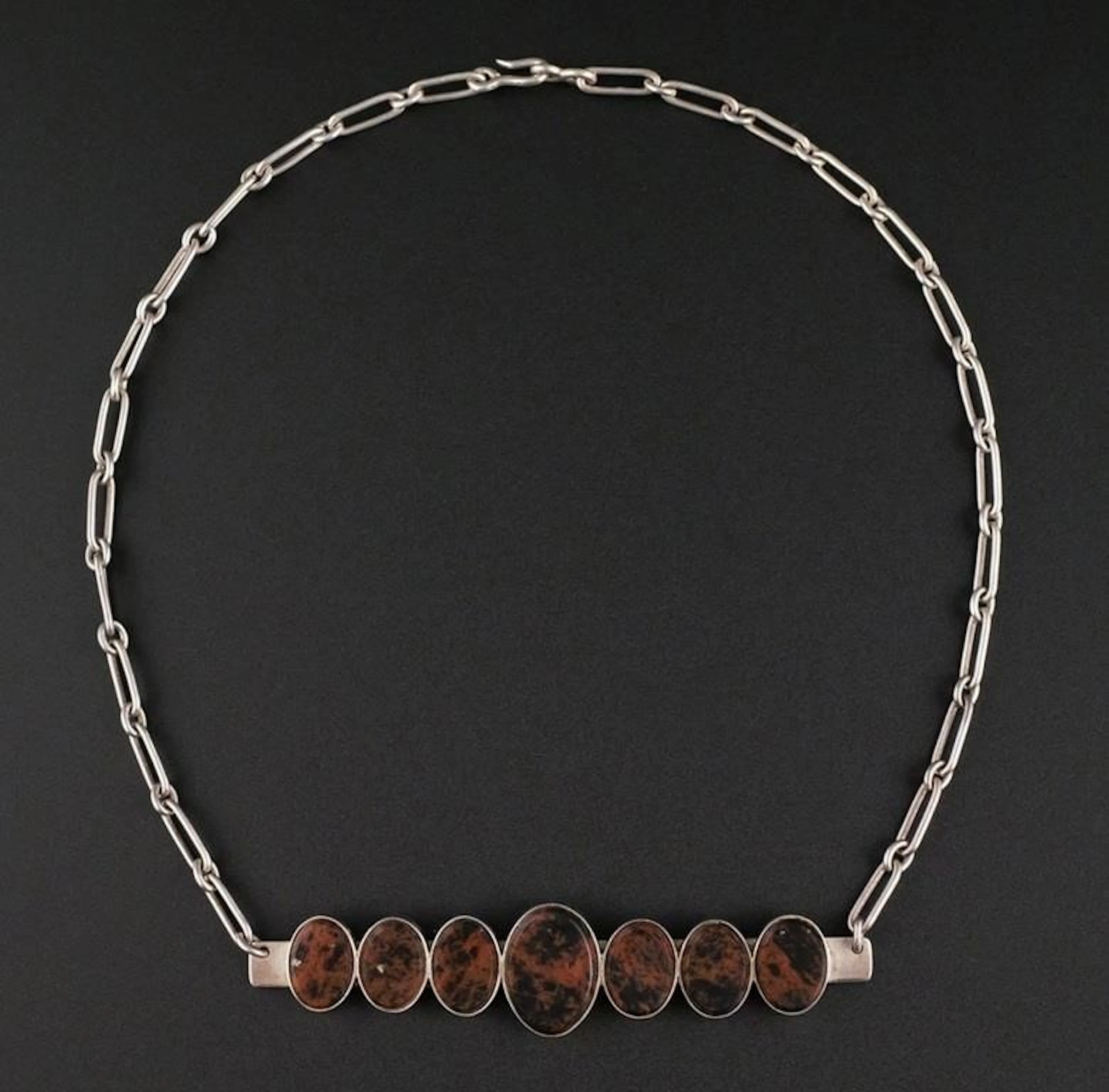 Ecuadorian SIlver and Obsidian Chain Necklace