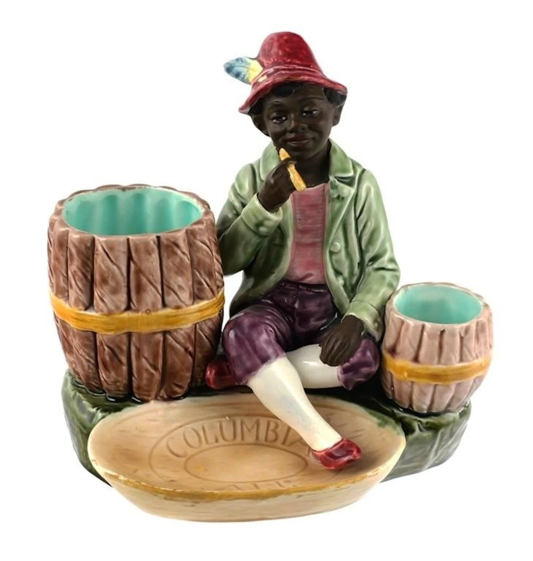 Majolica Blackamoor Smoking Man with Striker