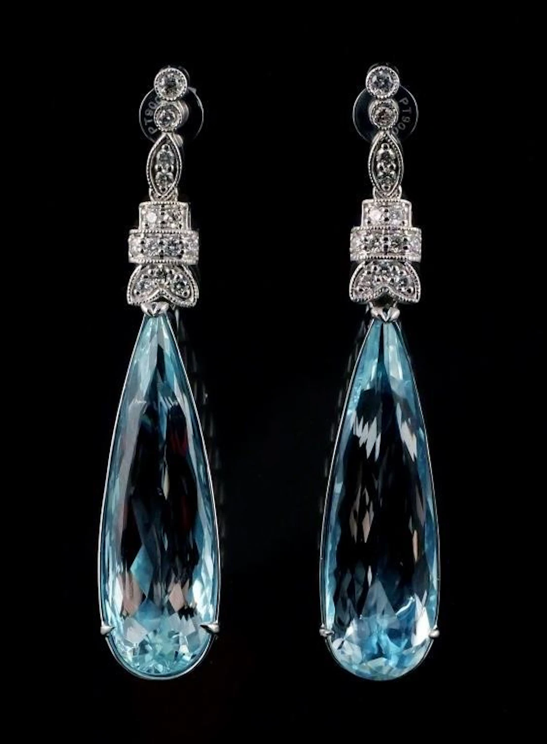 Platinum and Aquamarine Diamond Earrings
