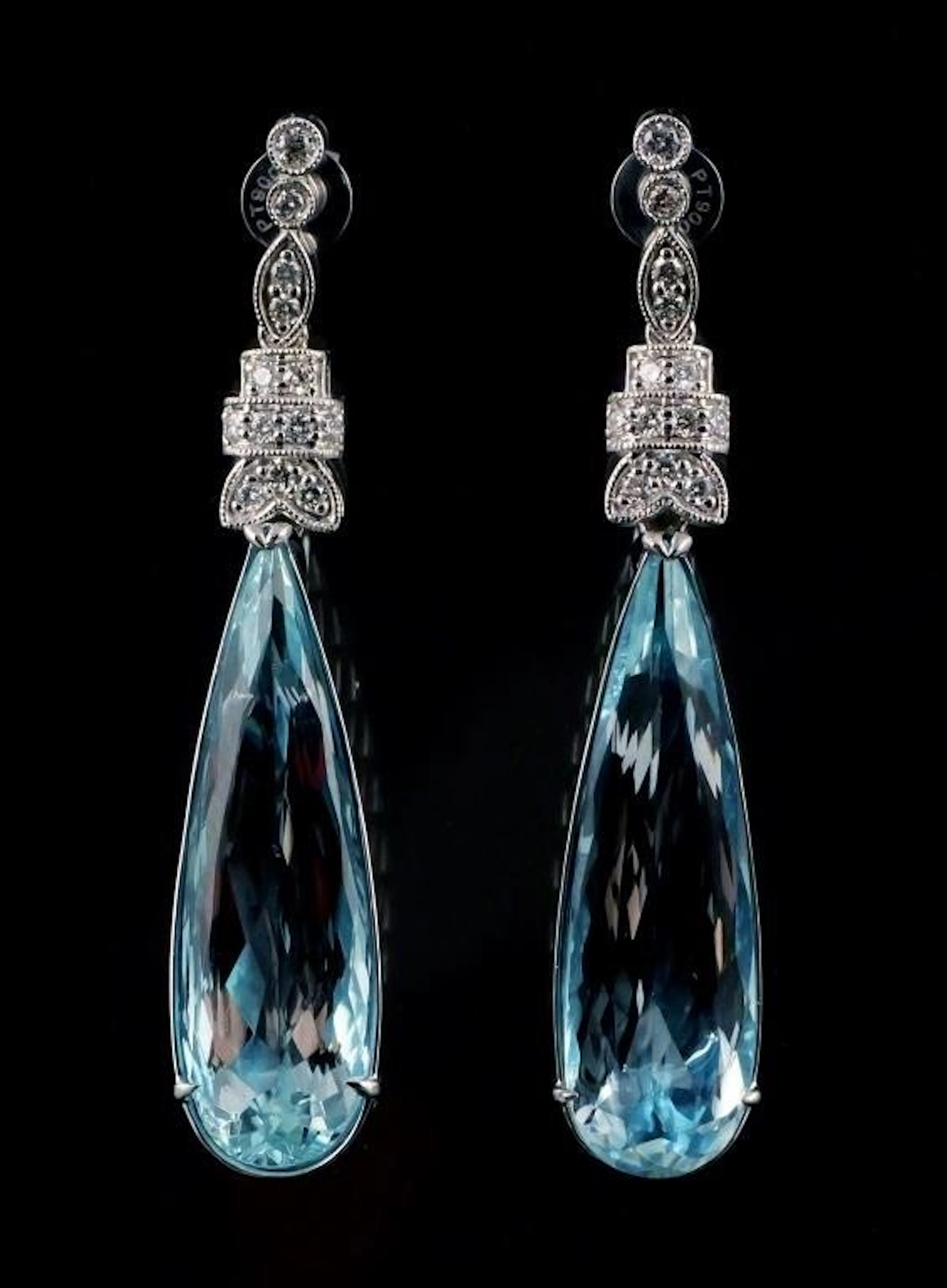 Platinum and Aquamarine Diamond Earrings