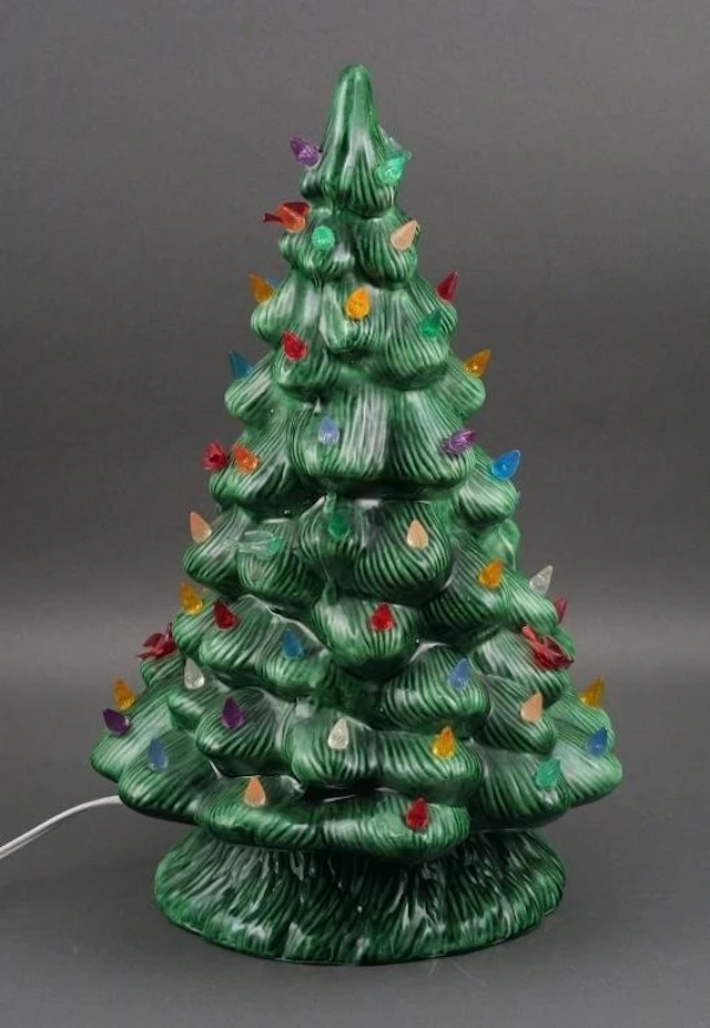15-1/2" Green Ceramic Lighted Christmas Tree