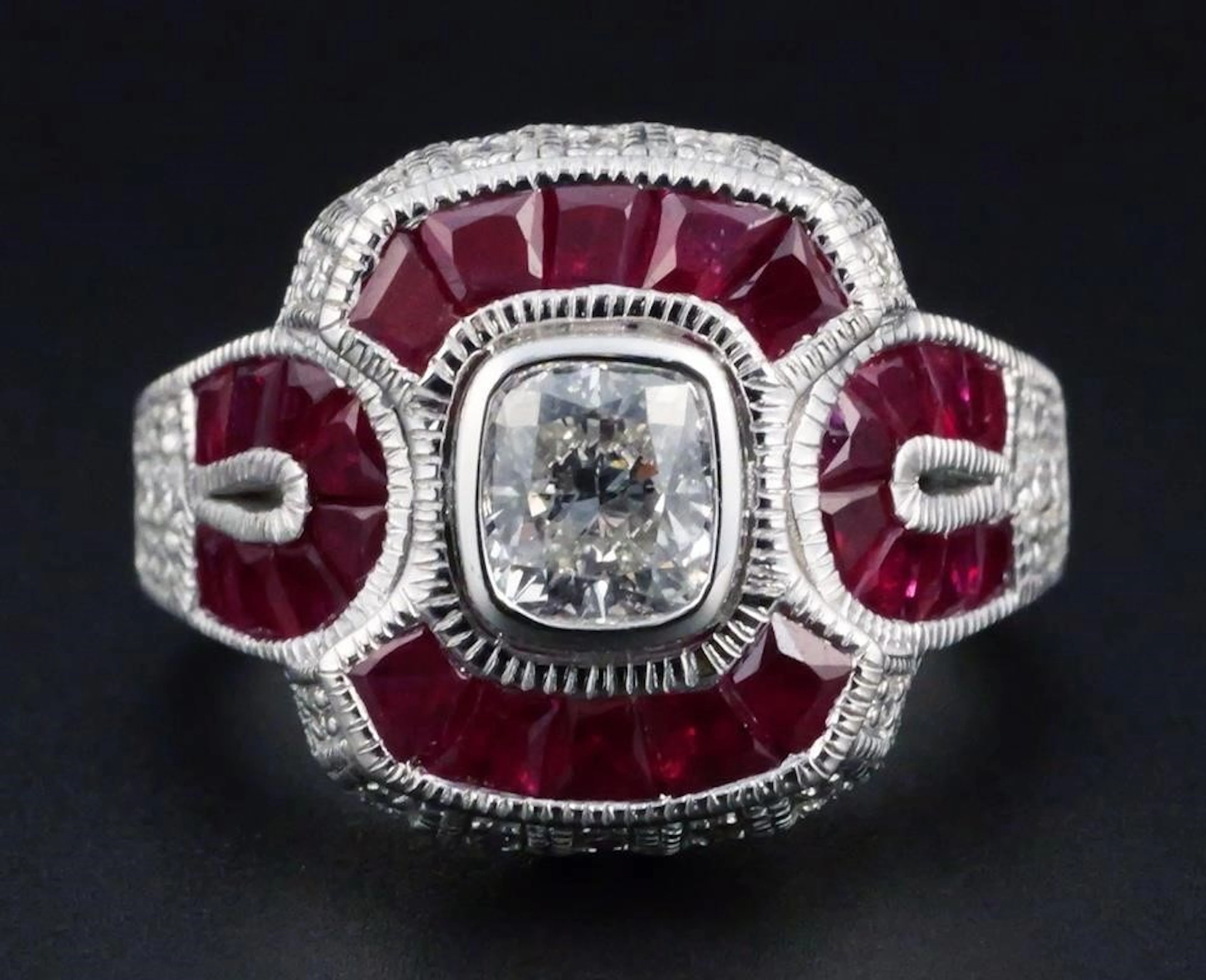 Oscar Friedman Platinum Ruby Diamond Ring