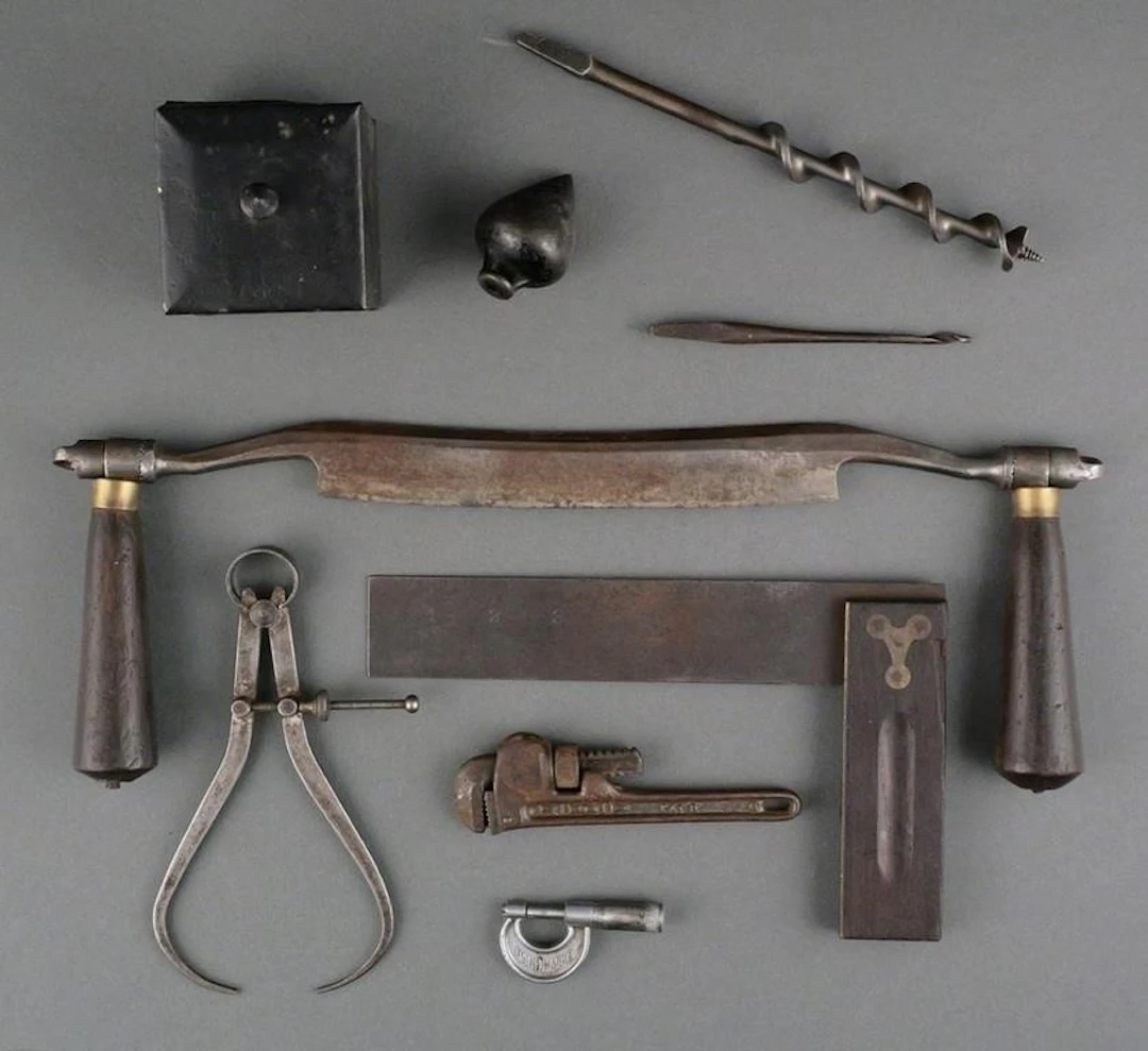 Vintage Wood Crate with Assorted Antique Tools