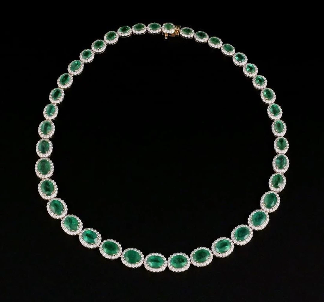 14K Gold Emerald and Diamond Necklace