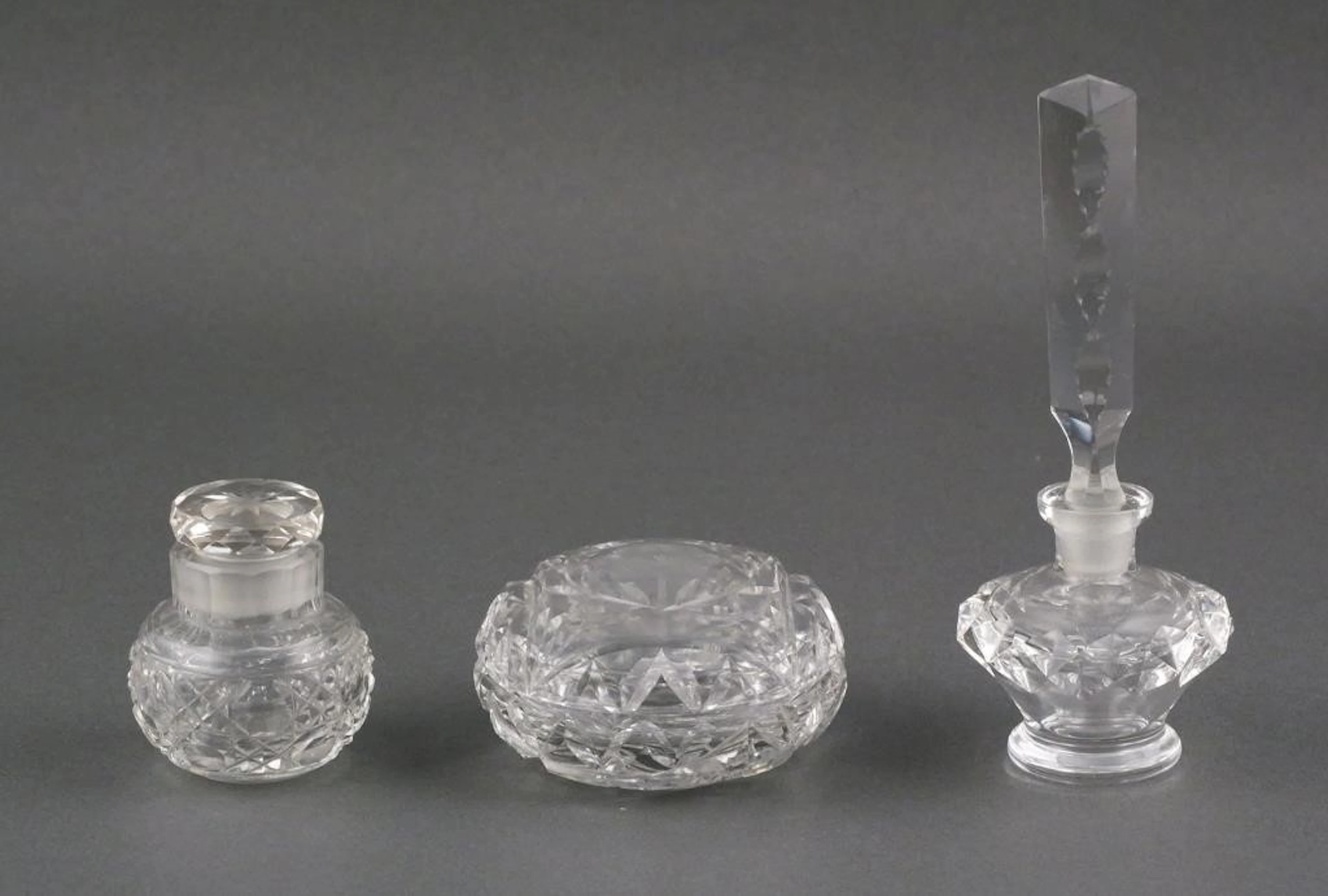 (3) Vintage Crystal Lidded Jars Bottles