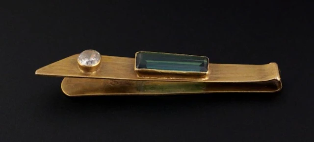 22KT Gold Diamond and Blue Topaz Tie Clip