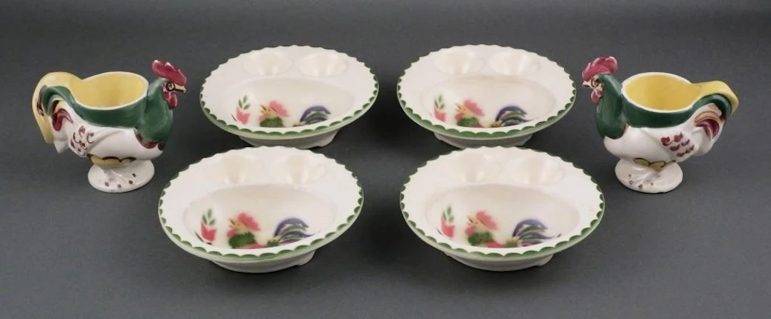 (6) Cardinal China & Mon-Aire Rooster Egg Ware