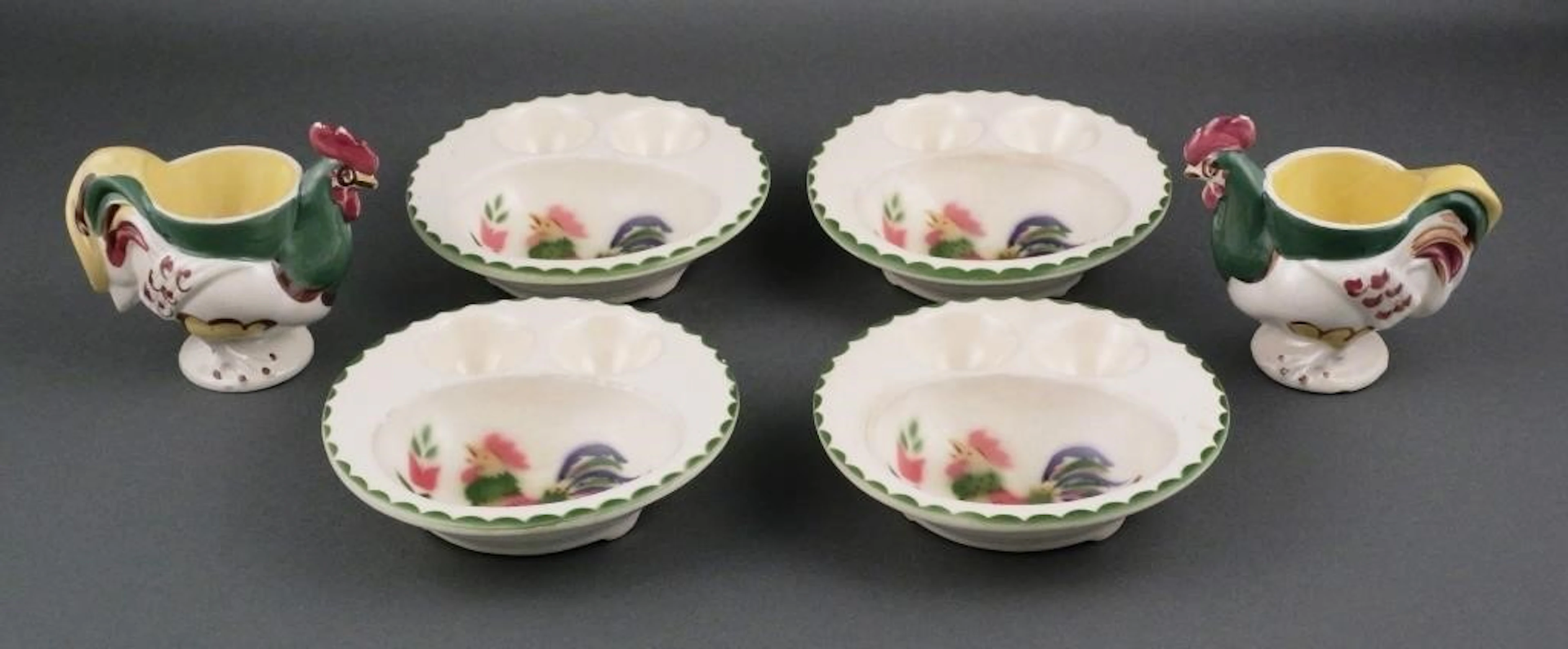 (6) Cardinal China & Mon-Aire Rooster Egg Ware