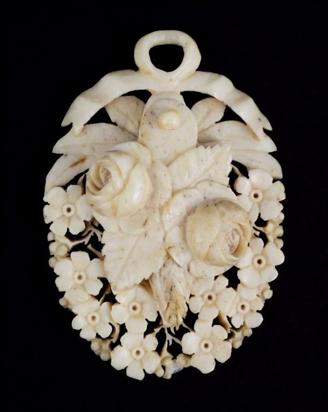 Victorian Ivory Portrait Window Carved Pendant