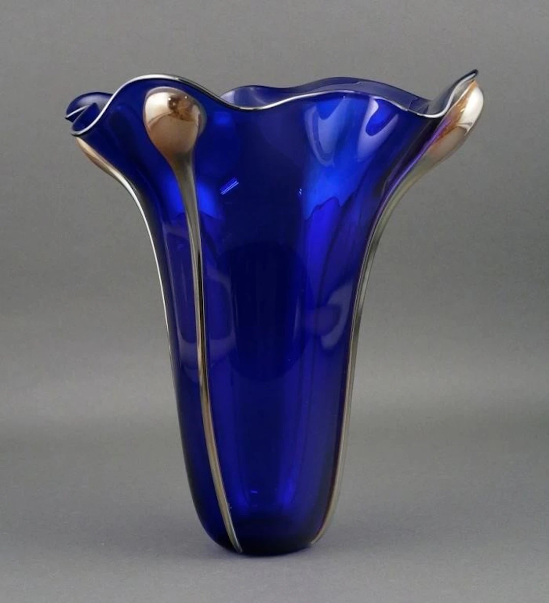 Vintage Cobalt Blue Art Glass Vase Signed