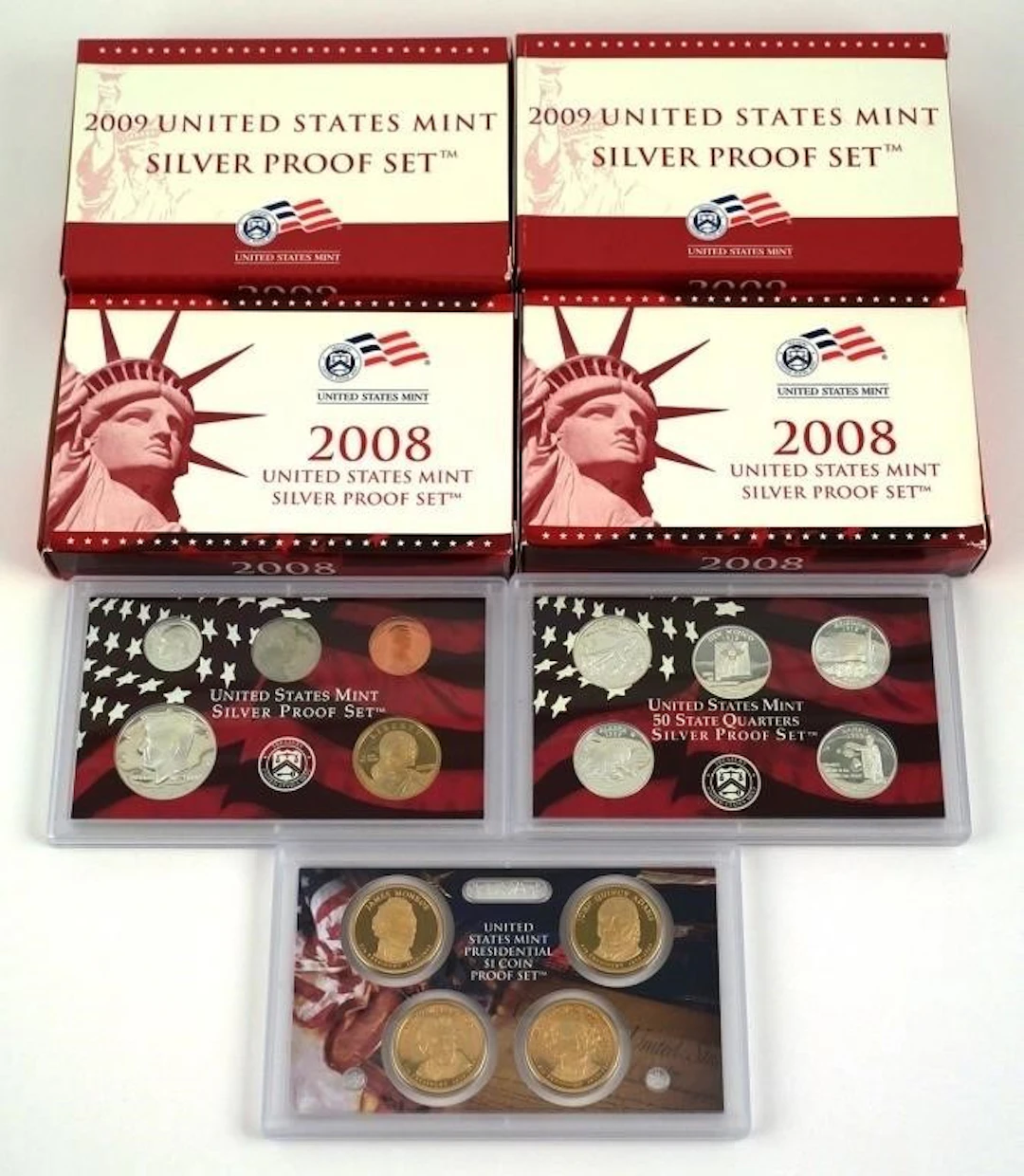 2008 & 2009 U.S. Mint Silver Proof Sets, 4 Sets