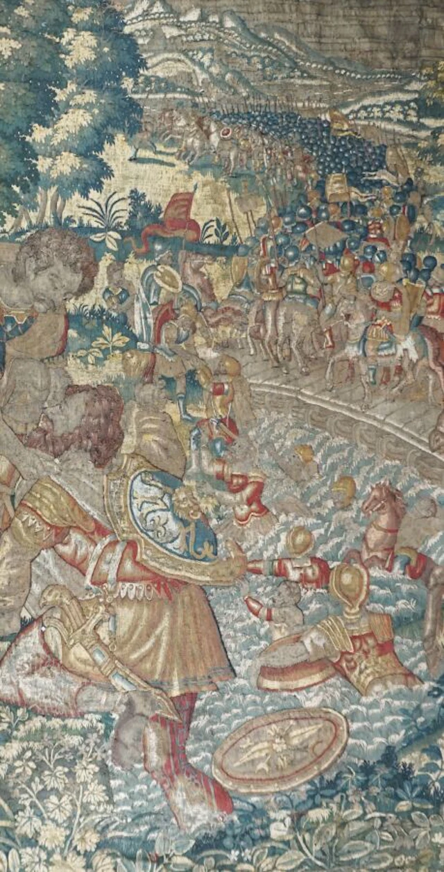 BRUXELLES : Panneau de tapisserie détouré en laine polychrome soie et fils d'or