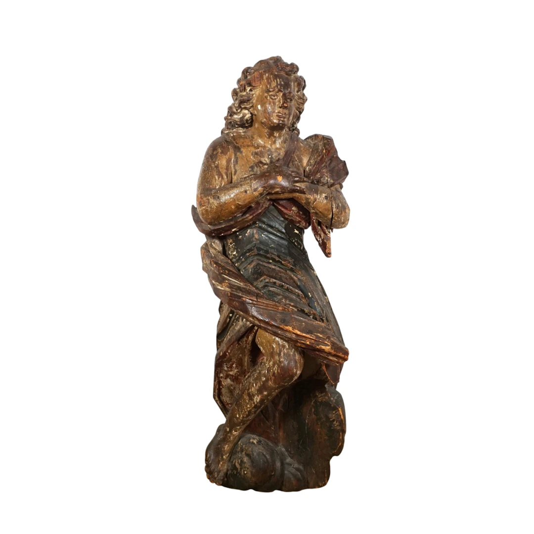 Ange adorateur en bois sculpté et polychromé