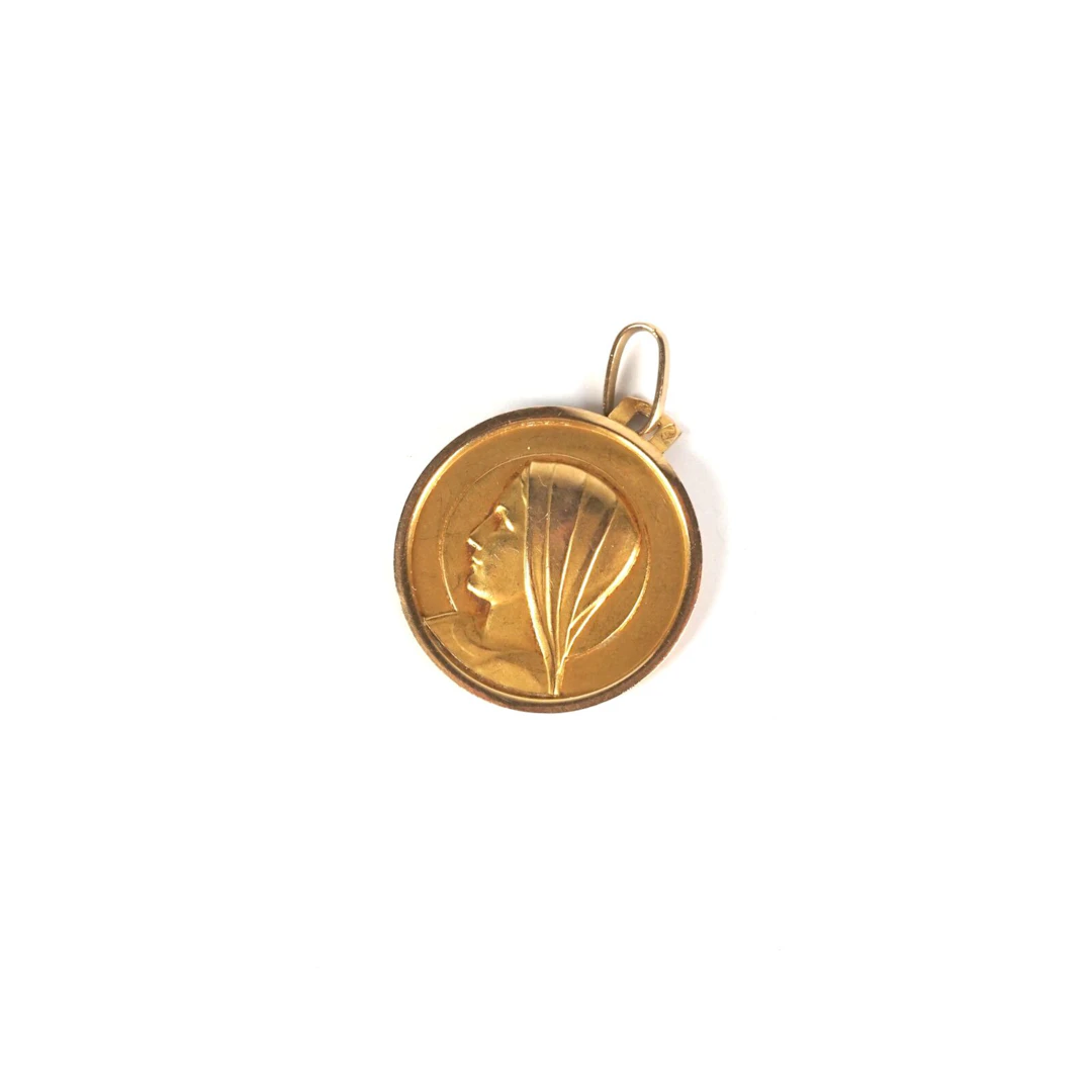 Médaille circulaire en or jaune 18K (750/oo)