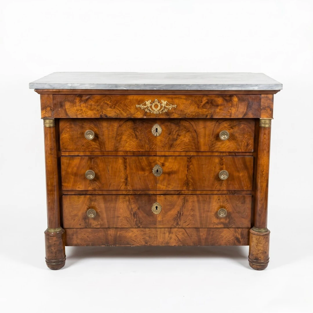 Commode Empire en placage d'acajou flammé flanqué de deux...