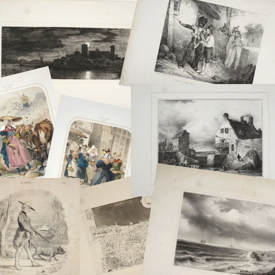 Ensemble de 8 gravures et planches