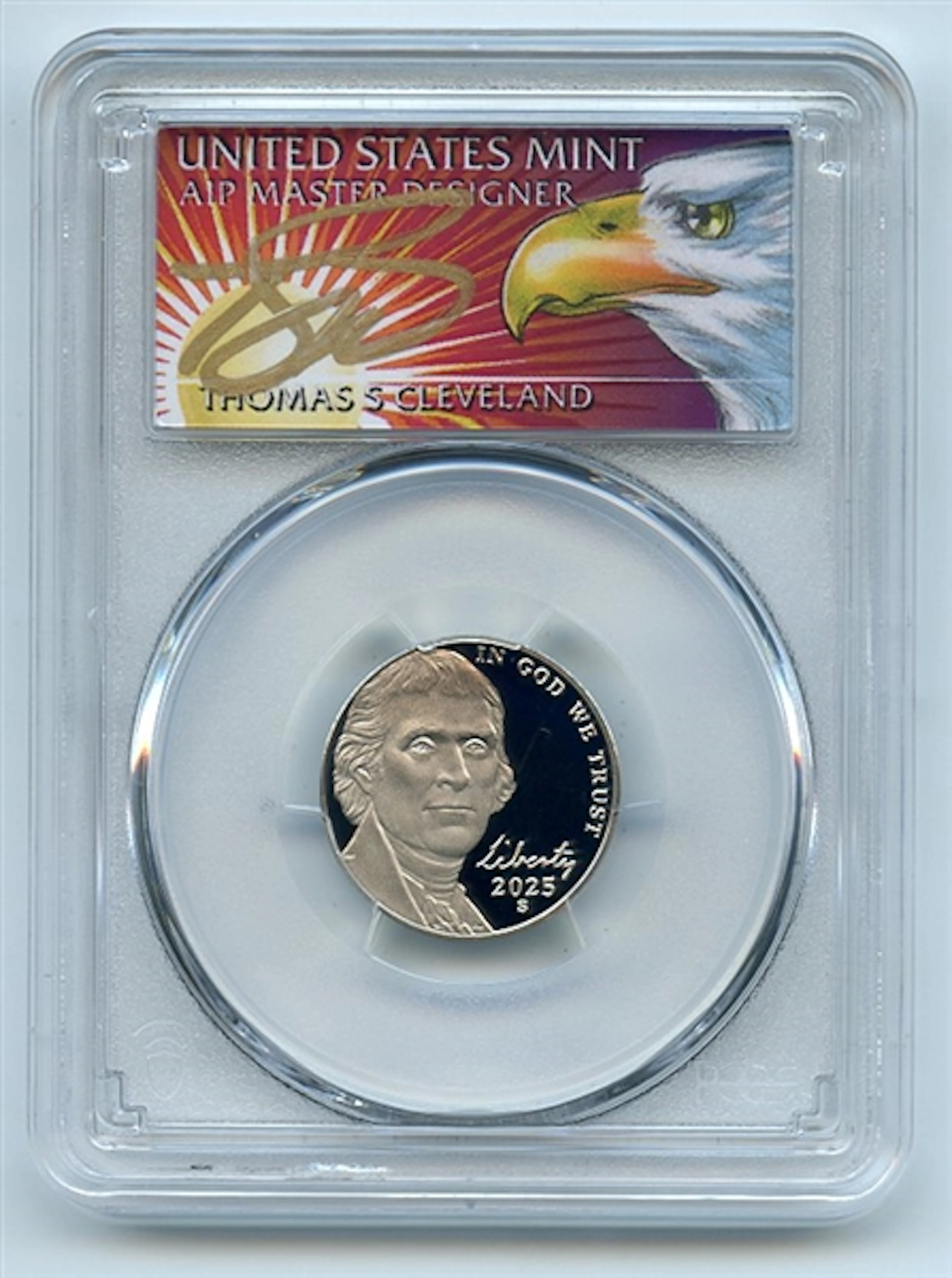 2025 S 5C Jefferson Nickel PCGS PR70DCAM First Strike Thomas Cleveland