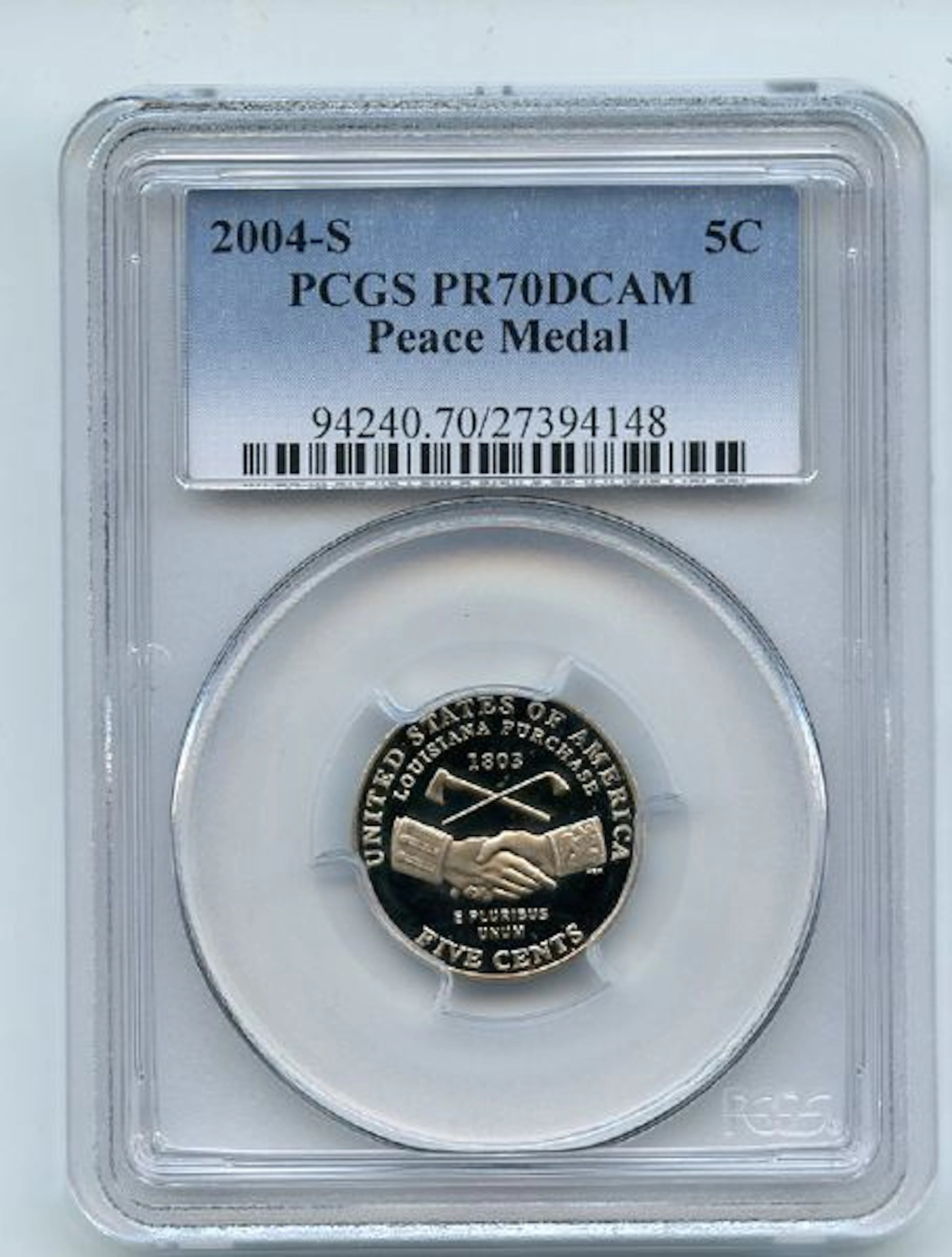 2004 S 5C Peace Medal Jefferson Nickel PCGS PR70DCAM coin