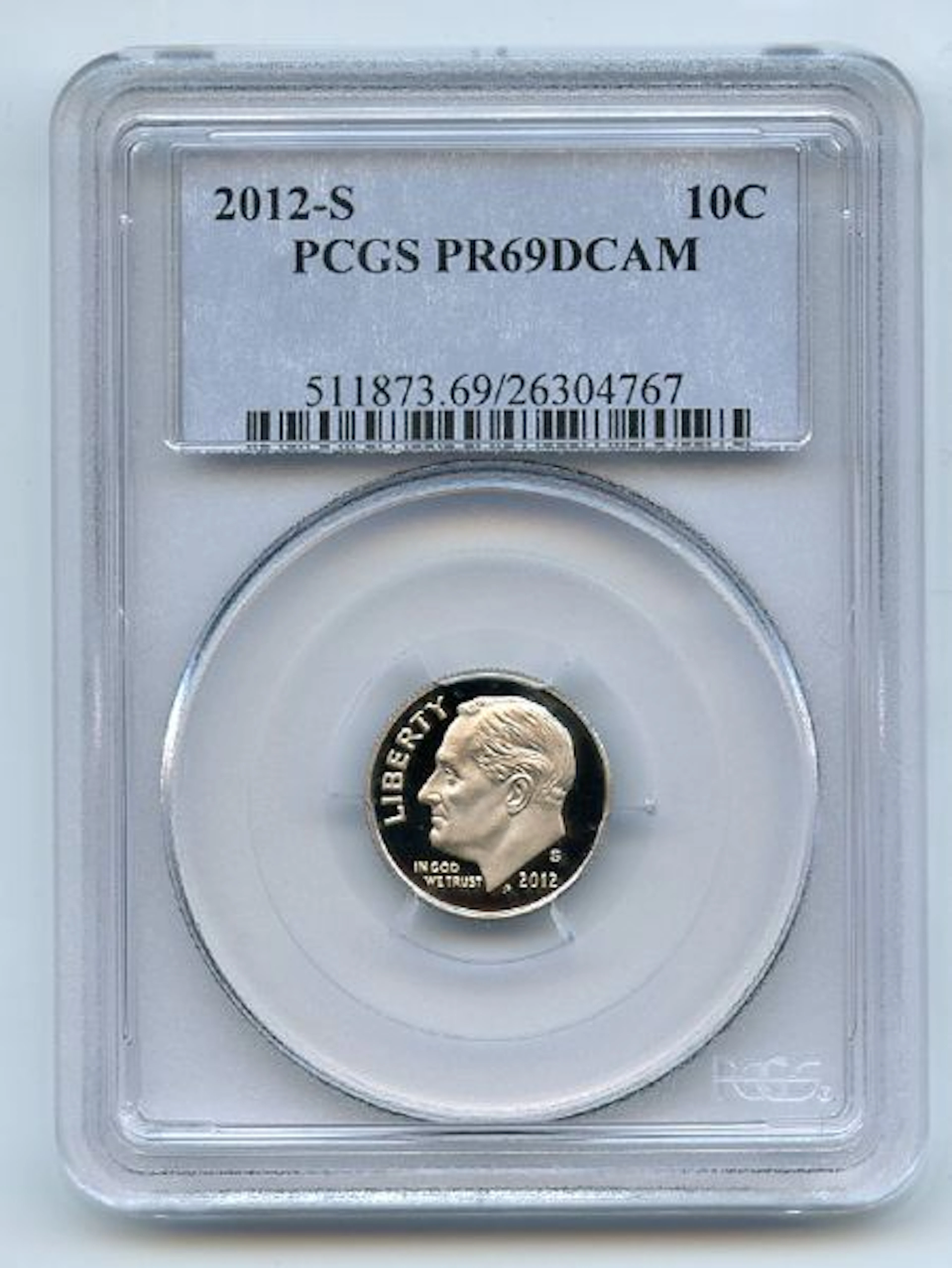 2012 S 10C Clad Roosevelt Dime PCGS PR69DCAM coin